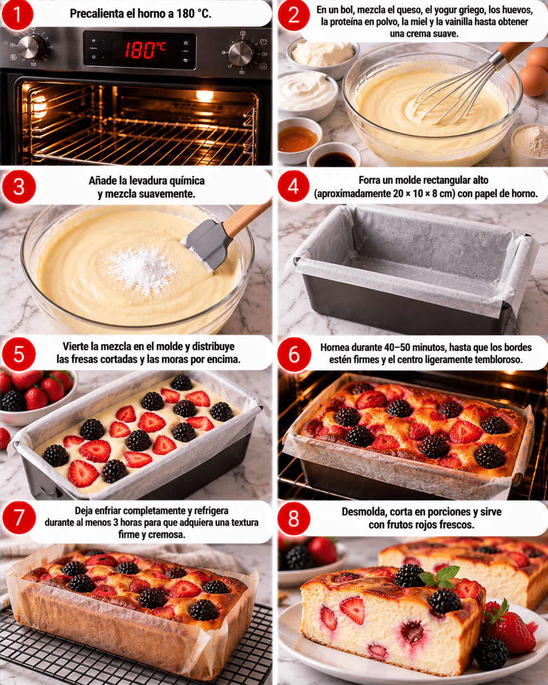 Guide de Préparation : Cheesecake alto en proteína sin harina: cremoso, ligero y lleno de sabor
