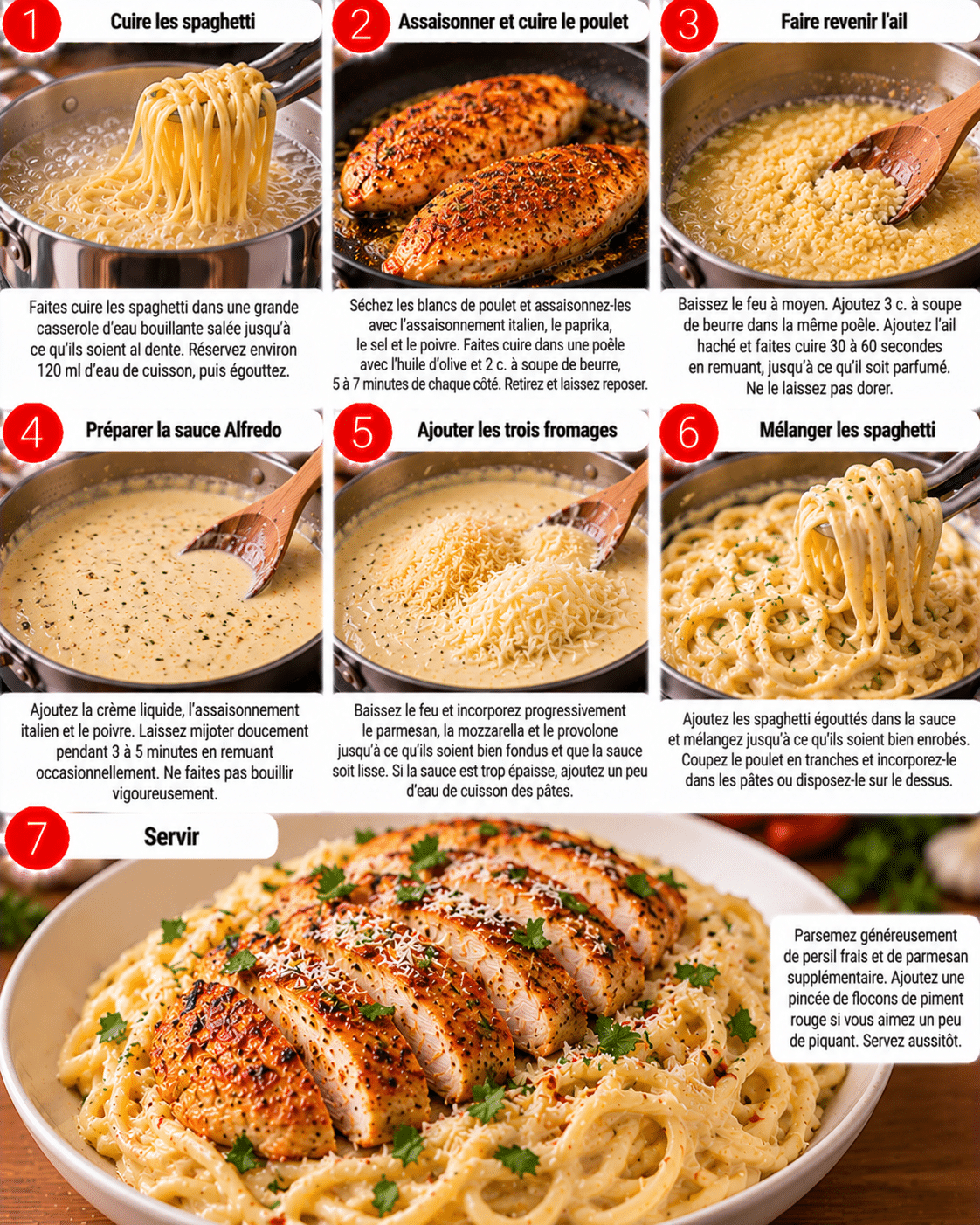 Guide de Préparation : Buttery Garlic Chicken Spaghetti in Three-Cheese Alfredo Sauce