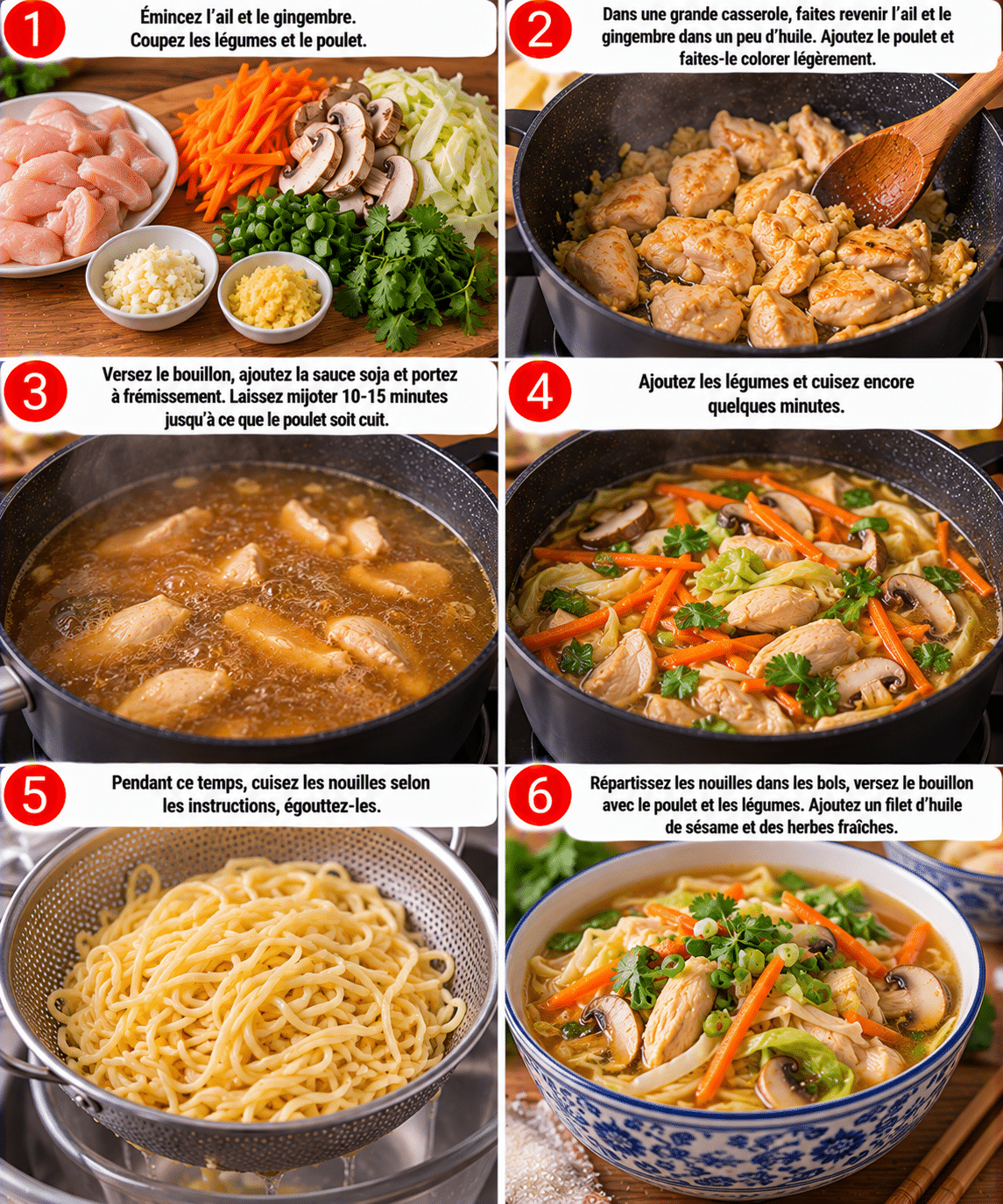 Guide de Préparation : La réconfortante soupe chinoise aux nouilles et poulet Guide de Préparation : La réconfortante soupe chinoise aux nouilles et poulet