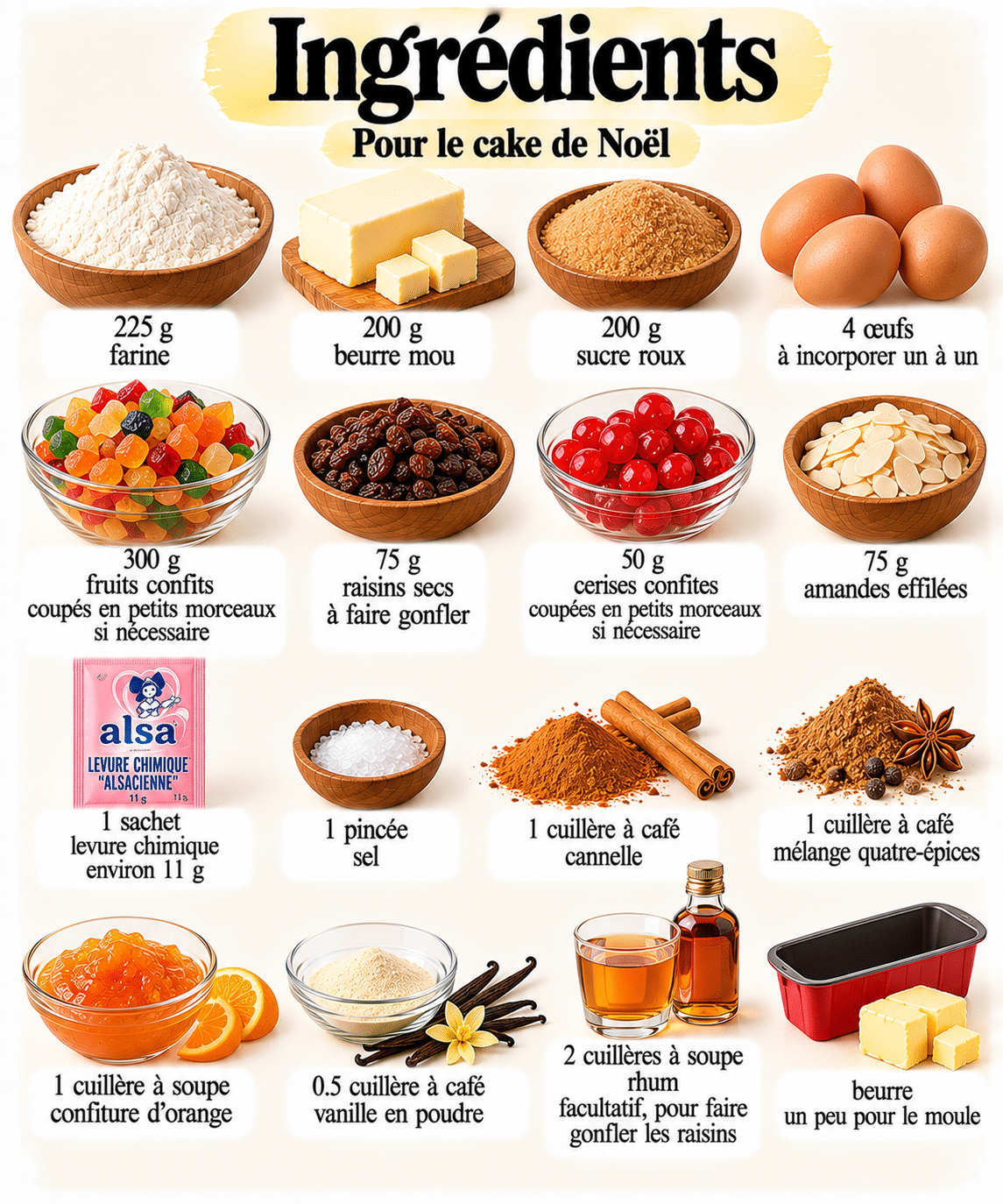 La Liste des Ingrédients : Cake de Noël aux fruits confits : le gâteau traditionnel qui se prépare à l’avance