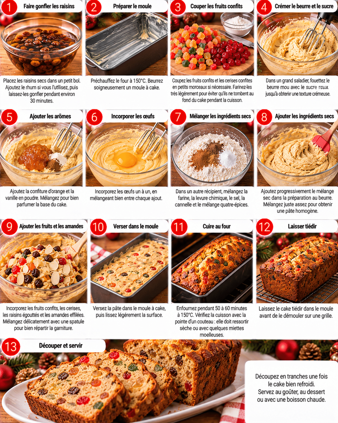 Guide de Préparation : Cake de Noël aux fruits confits : le gâteau traditionnel qui se prépare à l’avance