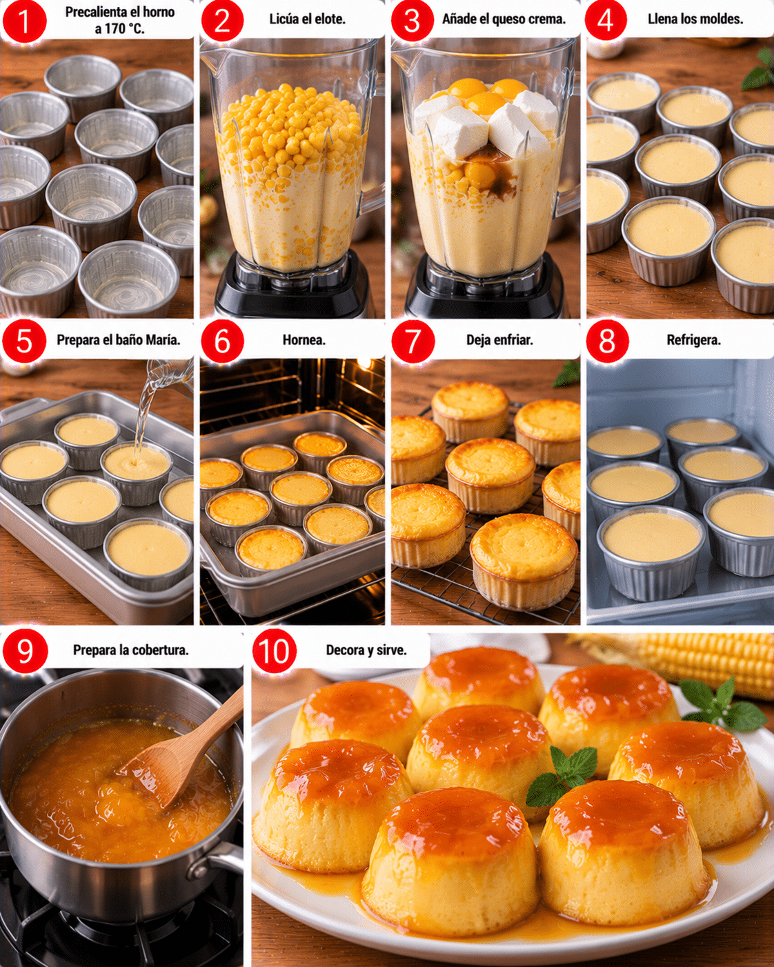 Guide de Préparation : Mini flanes de elote y queso crema: cremosos, suaves y con un toque dulce irresistible