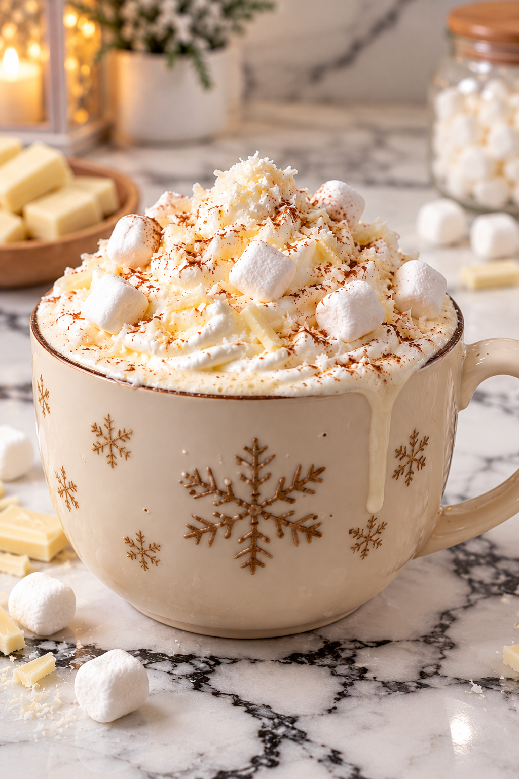 Chocolat chaud blanc façon boule de neige : doux, crémeux et gourmand