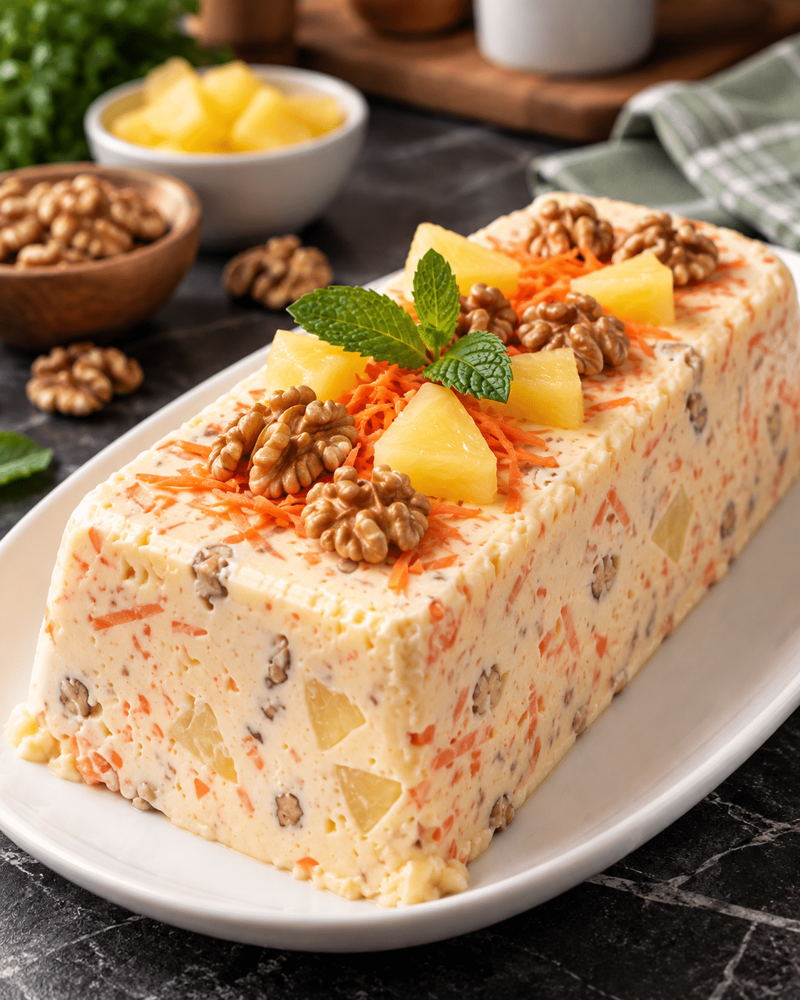 Gelatina de zanahoria, piña y nuez