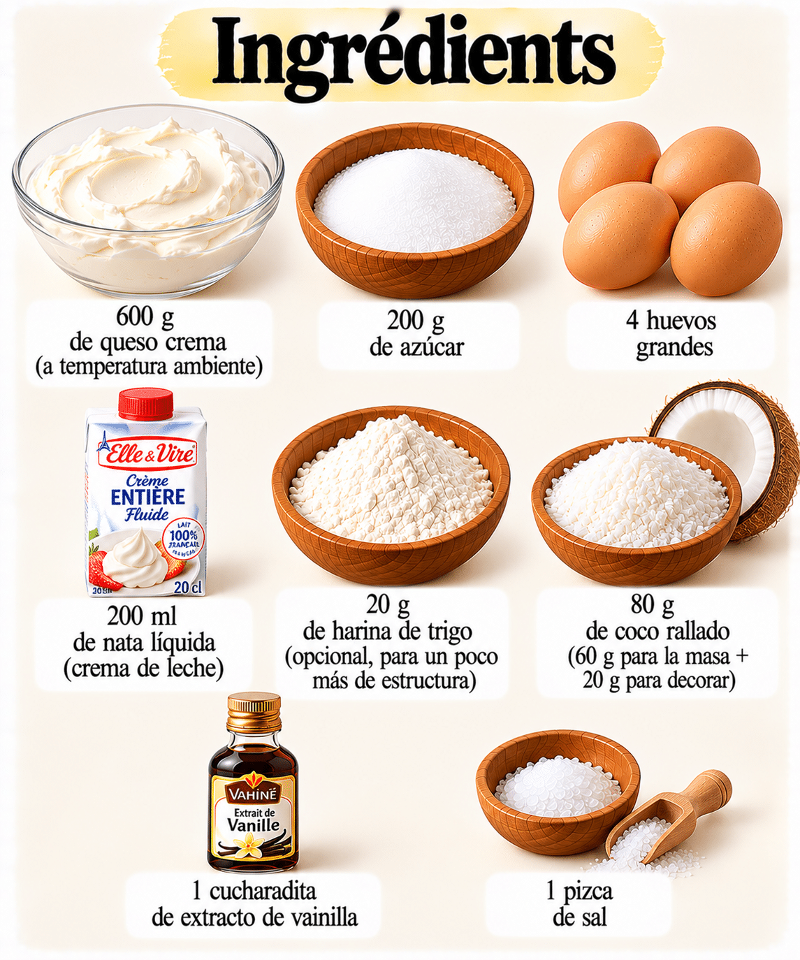 La Liste des Ingrédients : Tarta de queso vasca con coco tostado: cremosa, caramelizada y con un toque tropical irresistible