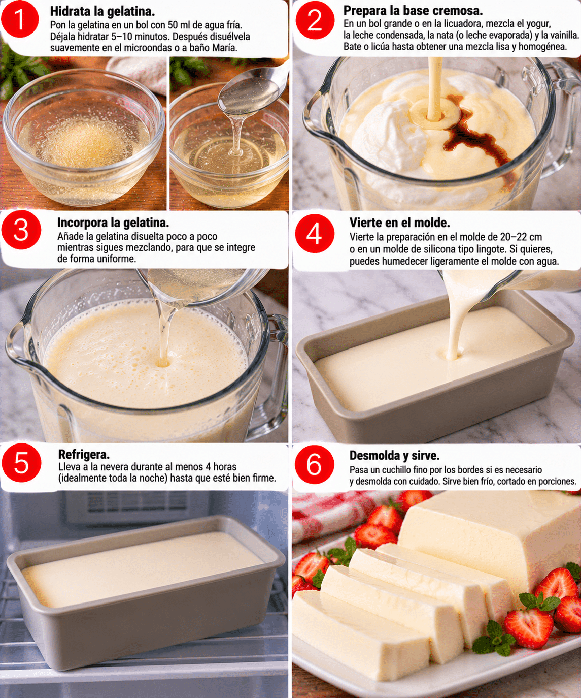 Guide de Préparation : Flan de yogur sin horno y sin huevos: cremoso, ligero y listo con solo refrigerar