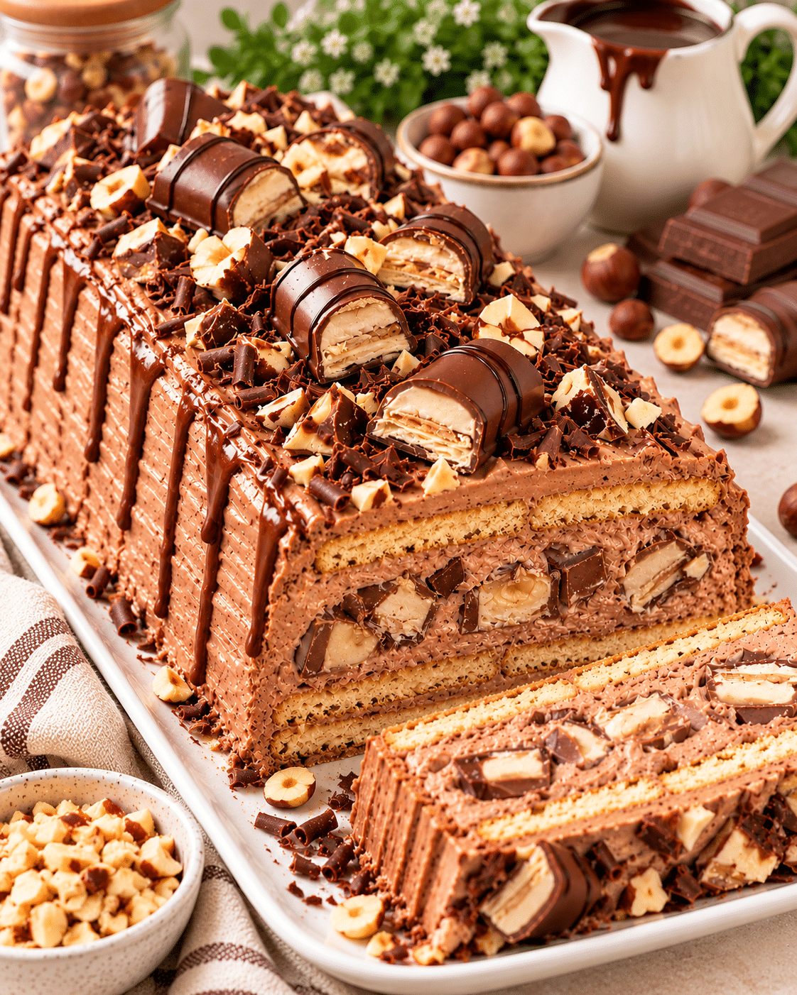 Bûche Kinder Bueno sans cuisson, ultra gourmande : le dessert express qui impressionne