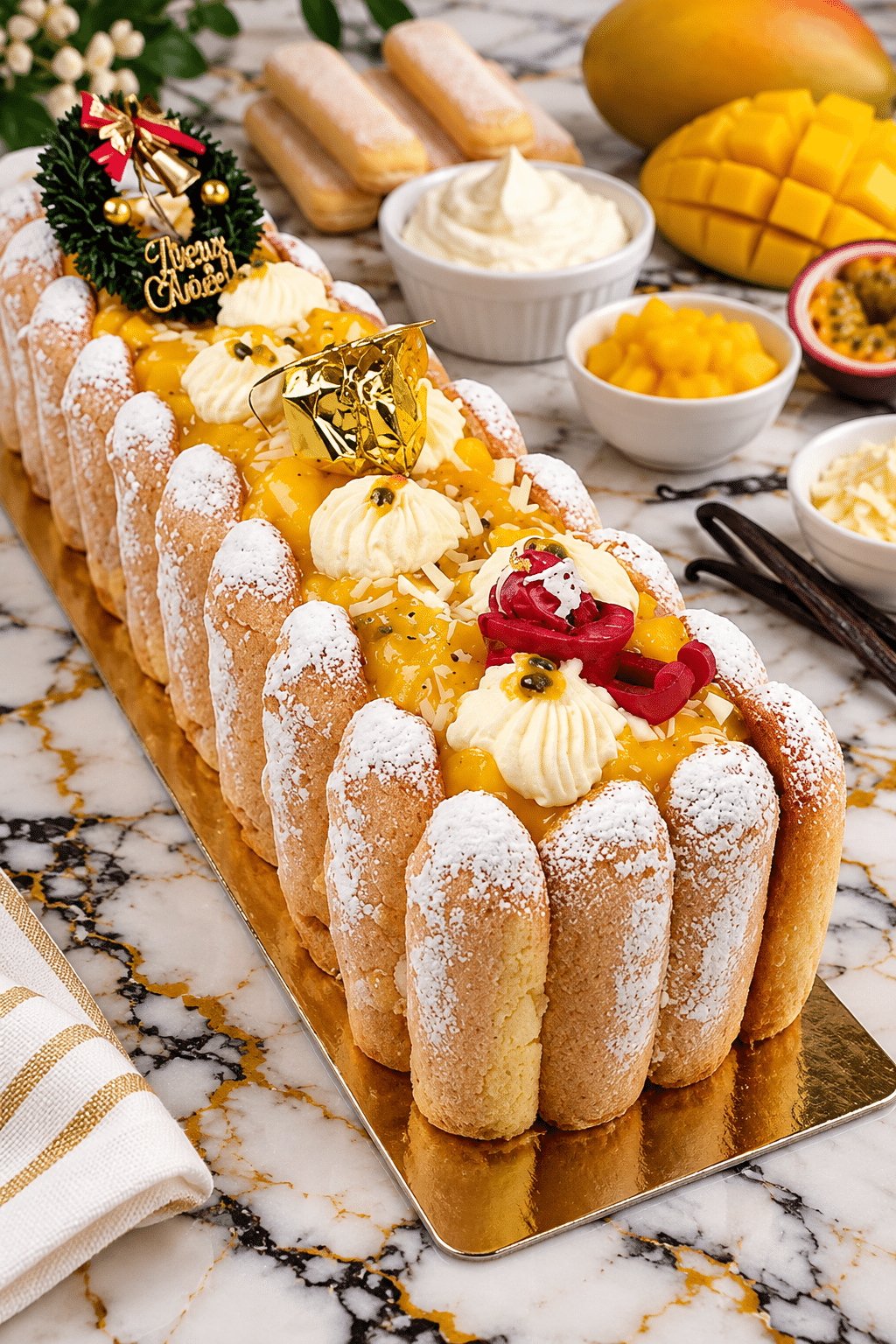 Bûche façon charlotte mangue & passion : le dessert fruité qui se prépare la veille