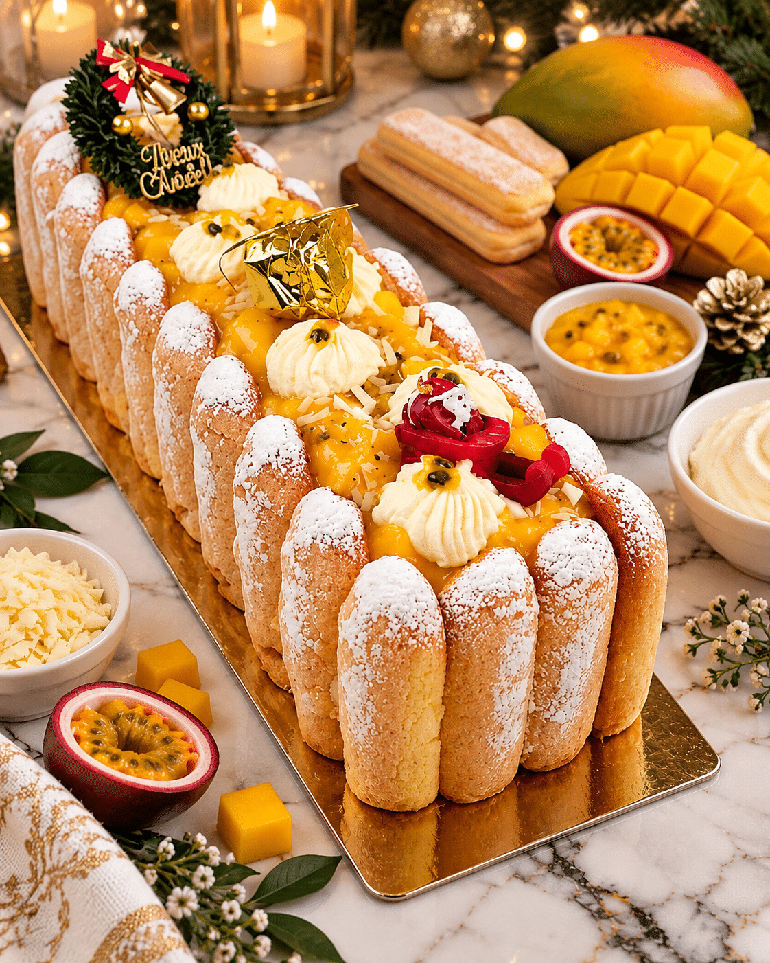 Bûche façon charlotte mangue & passion