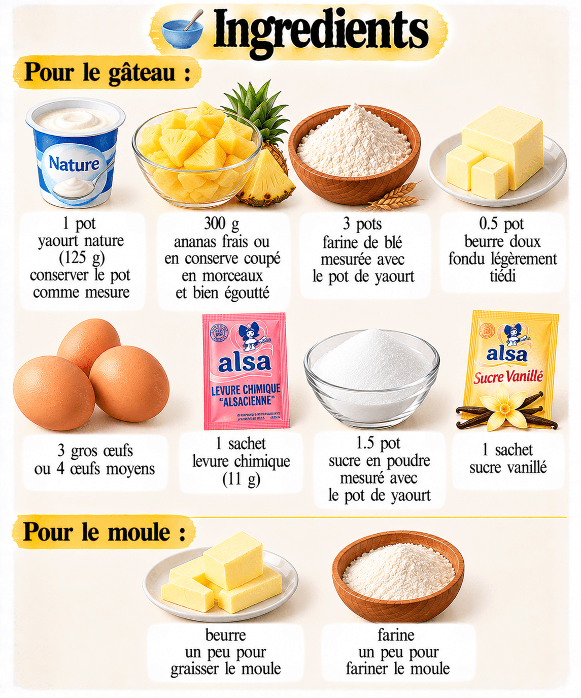 La Liste des Ingrédients : Gâteau au yaourt et à l’ananas : la recette moelleuse et fruitée