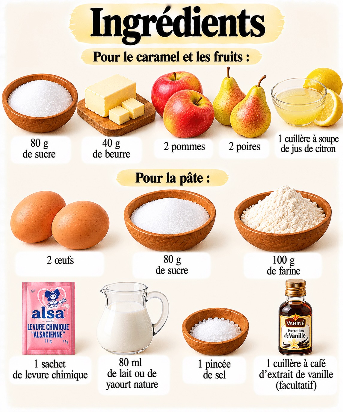 La Liste des Ingrédients : Gâteau renversé pommes et poires caramélisées cuit à la poêle : le dessert sans four qui sent le caramel