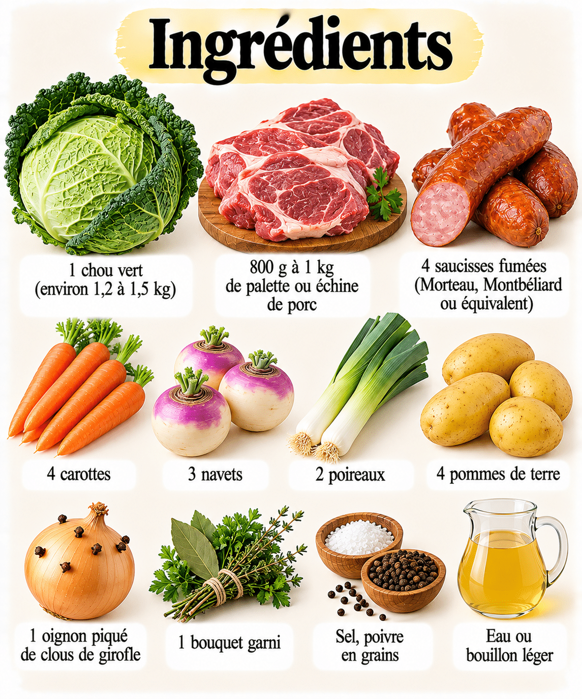 La Liste des Ingrédients : Potée française au chou, porc et saucisse, fondante : le plat de cocotte qui réchauffe l’hiver