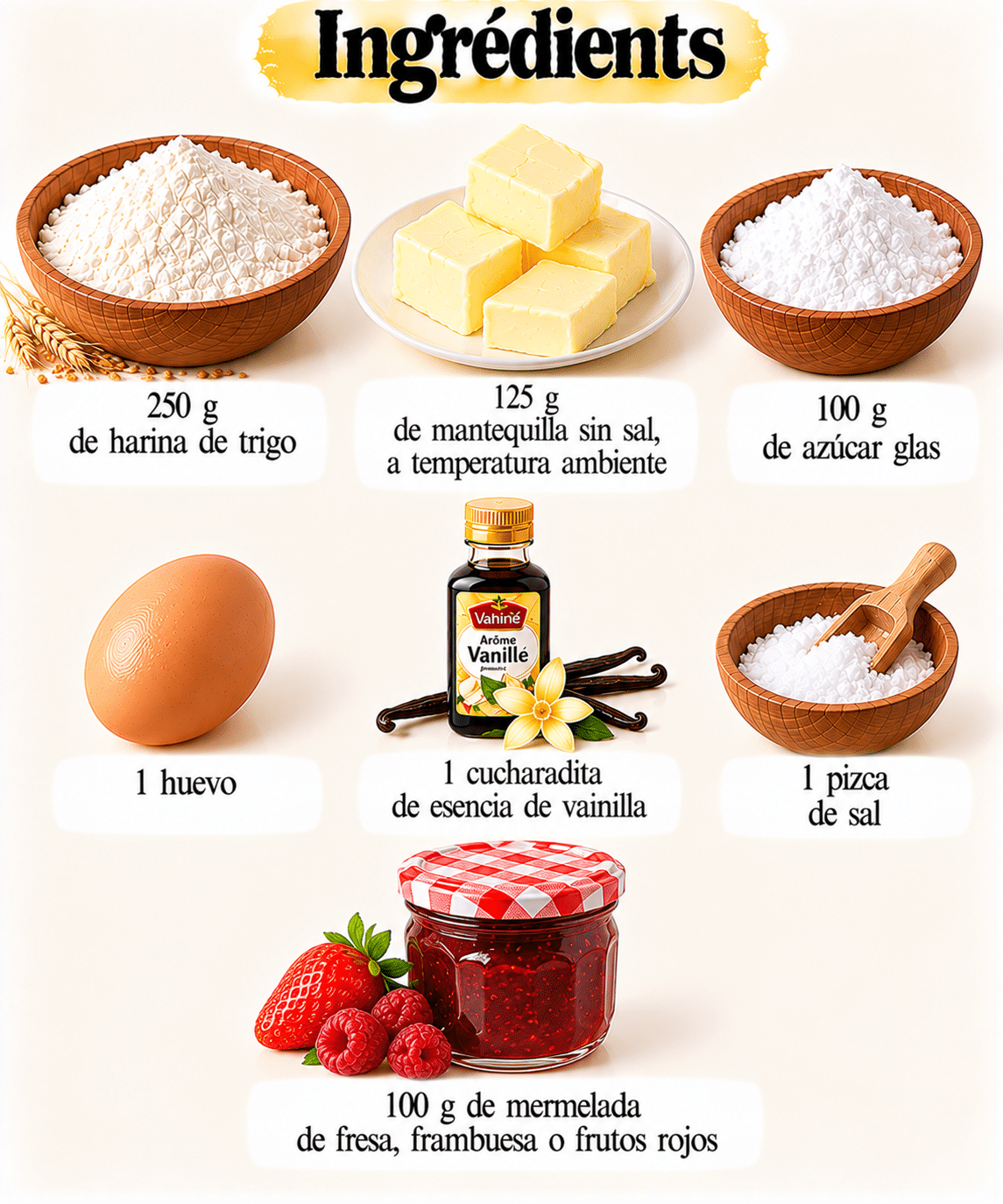 La Liste des Ingrédients : Galletas de mantequilla y mermelada: tiernas, aromáticas y con corazón de fruta