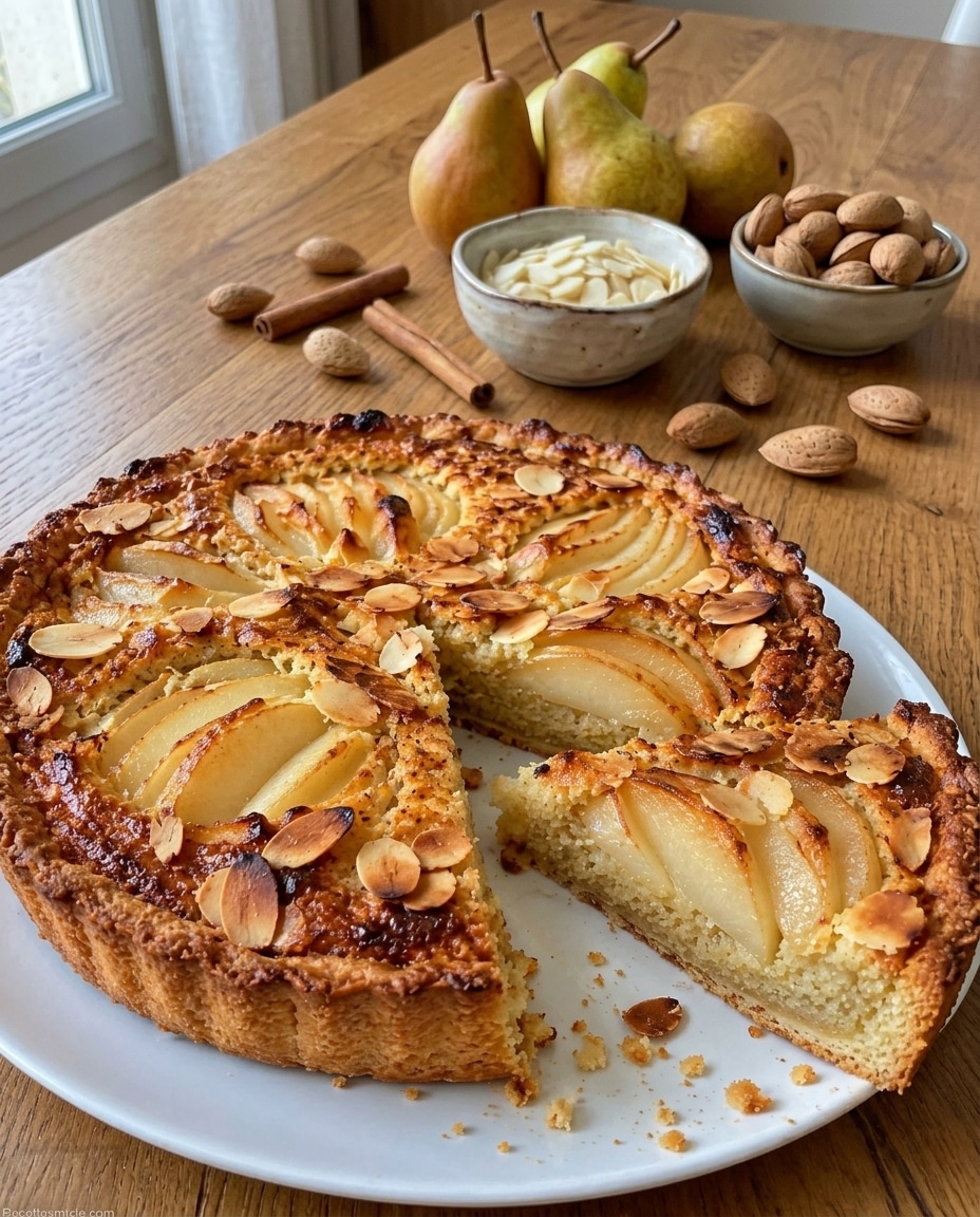 Tarte fondante aux poires et aux amandes dorées