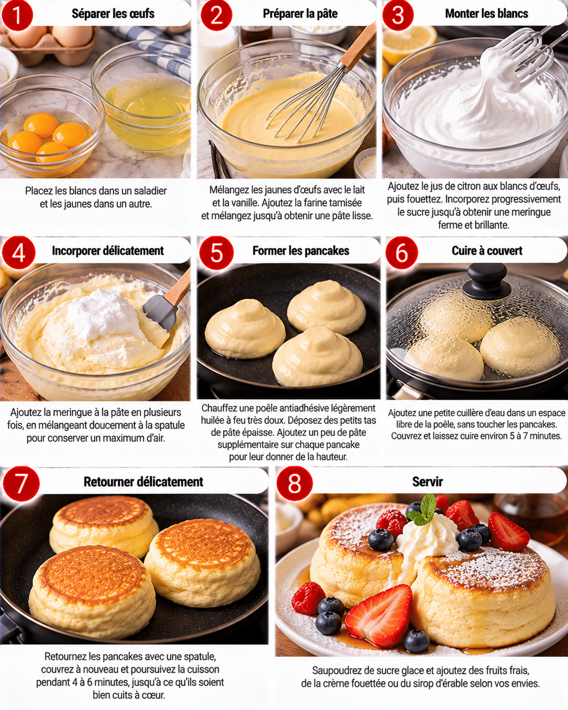 Guide de Préparation : Pancakes japonais soufflés ultra moelleux : la recette haute et légère qui impressionne