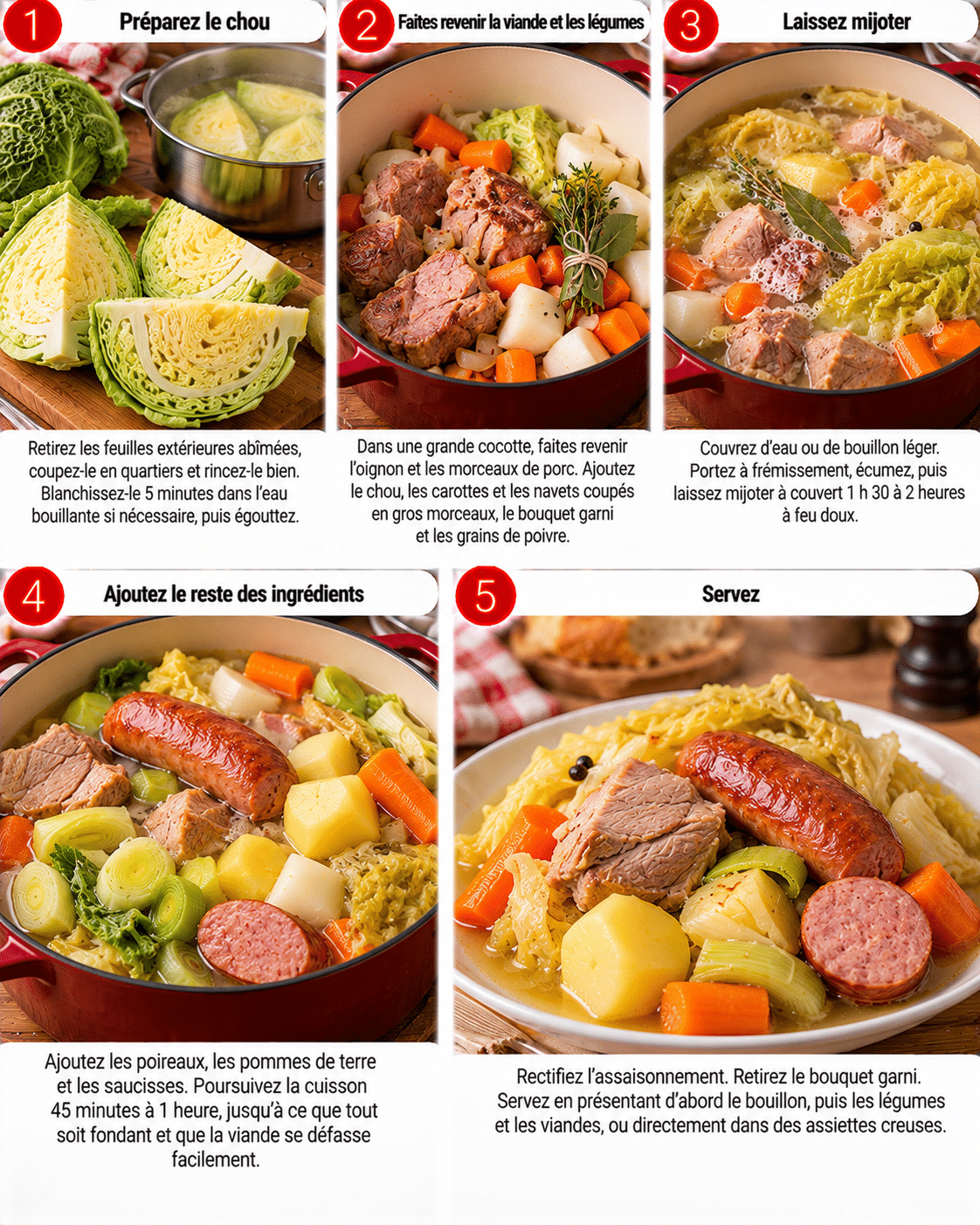 Guide de Préparation : Potée française au chou, porc et saucisse, fondante : le plat de cocotte qui réchauffe l’hiver