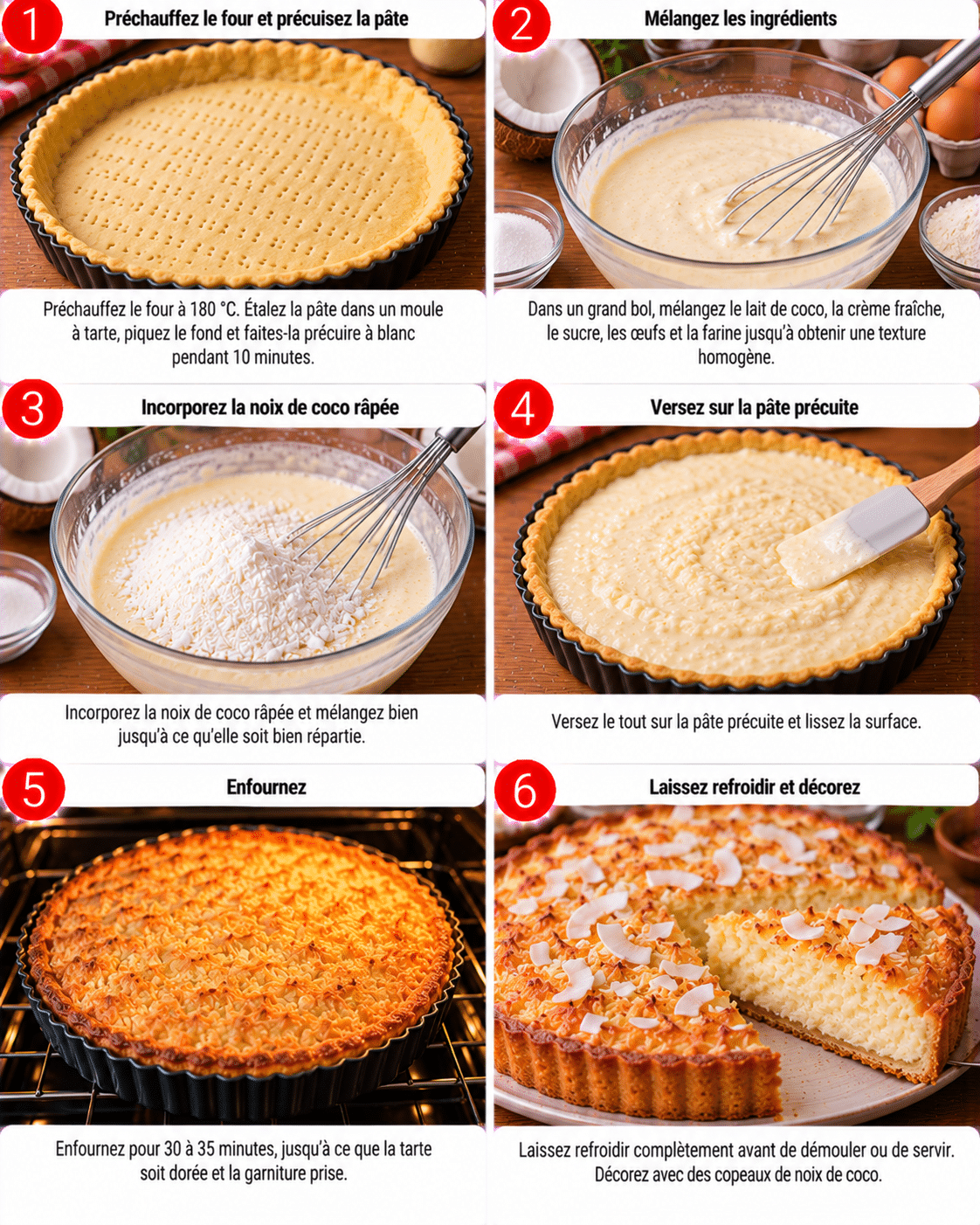 Guide de Préparation : Tarte exotique à la noix de coco : la recette crémeuse qui sent les tropiques Guide de Préparation : Tarte exotique à la noix de coco : la recette crémeuse qui sent les tropiques
