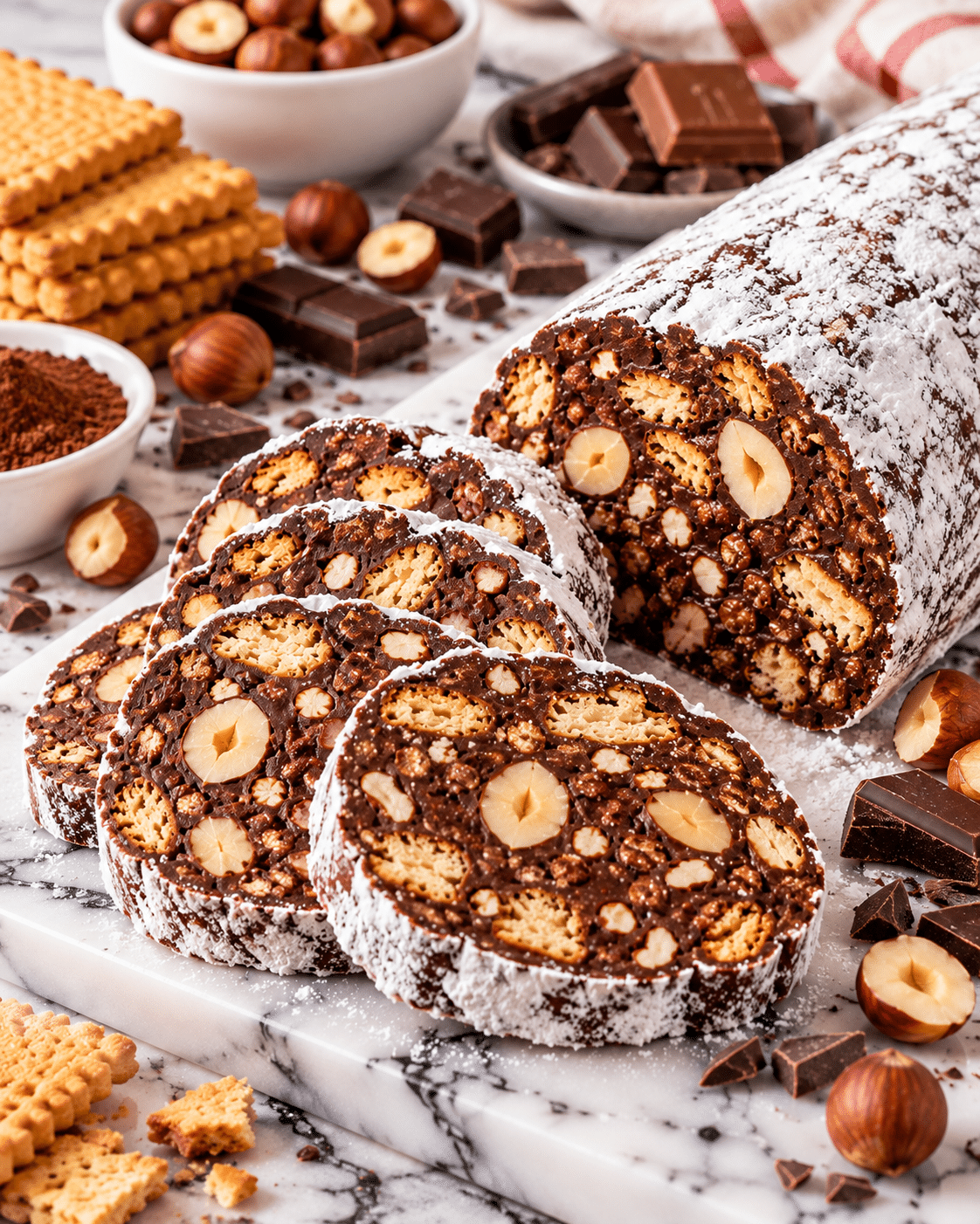 Saucisson au chocolat sans cuisson : le dessert ludique qui se coupe en tranches