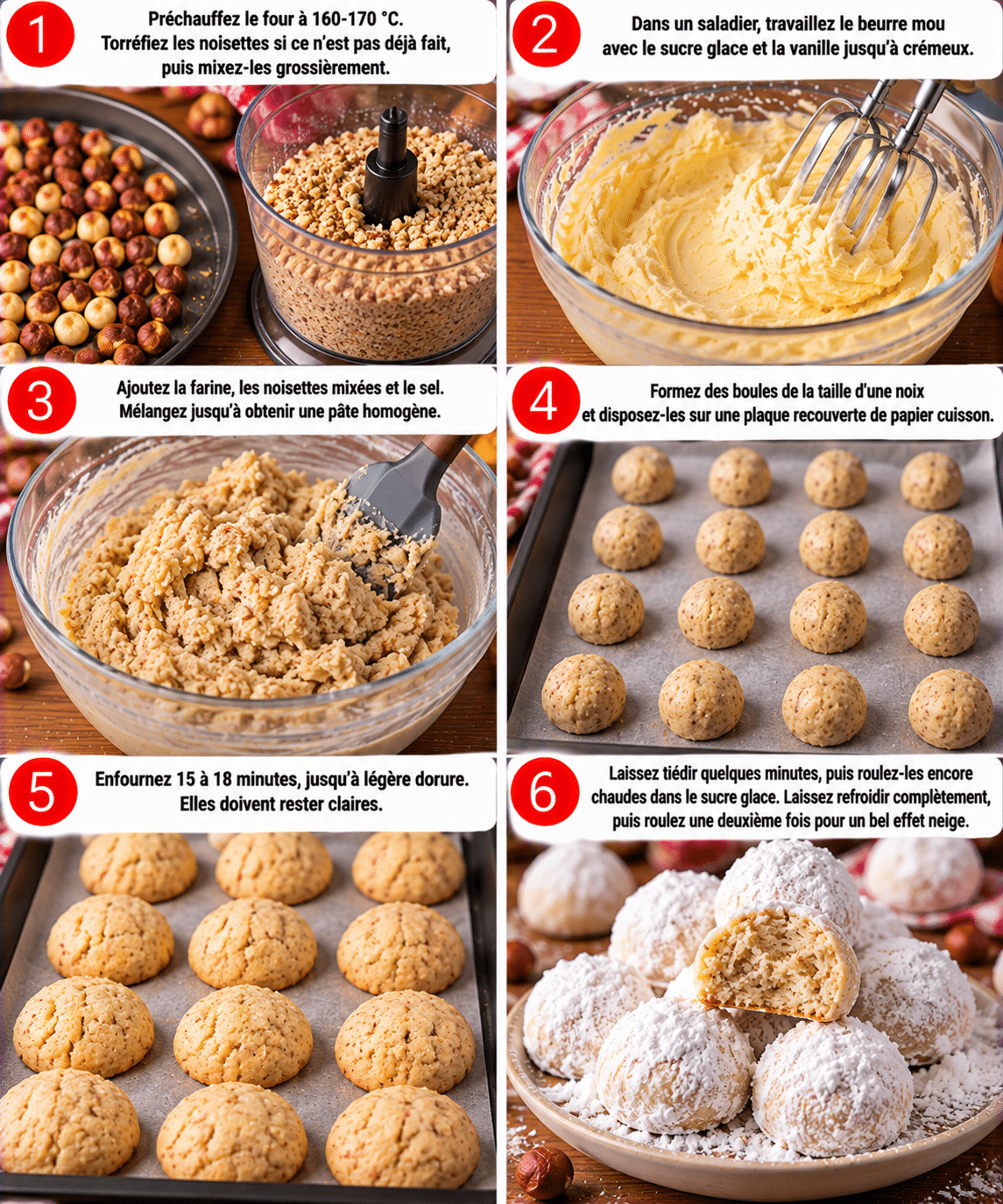 Guide de Préparation : Boules de neige de Noël : biscuits sablés au sucre glace ultra fondants