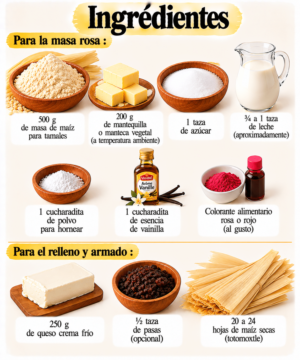 La Liste des Ingrédients : Tamales dulces rosas con queso crema: esponjosos, rellenos y con sabor a fiesta