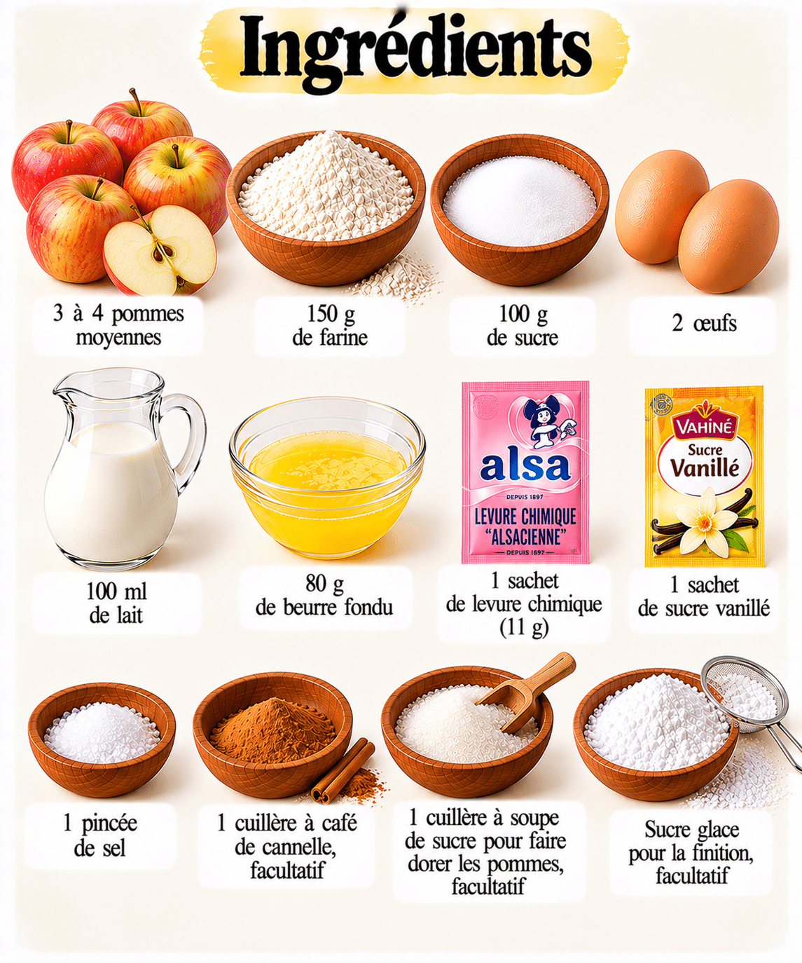 La Liste des Ingrédients : Gâteau aux Pommes à l’Ancienne — Moelleux et Fondant