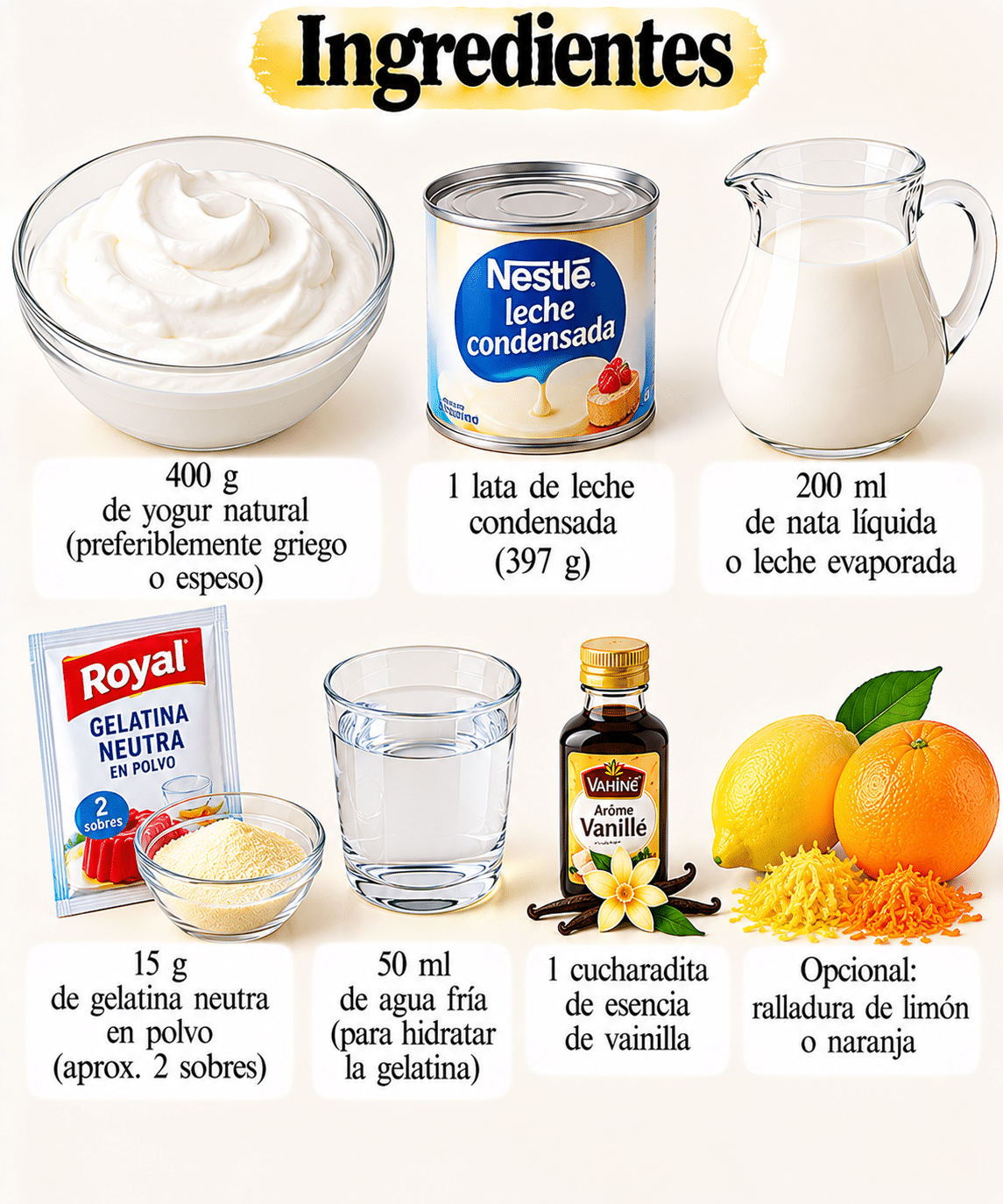 La Liste des Ingrédients : Flan de yogur sin horno y sin huevos: cremoso, ligero y listo con solo refrigerar