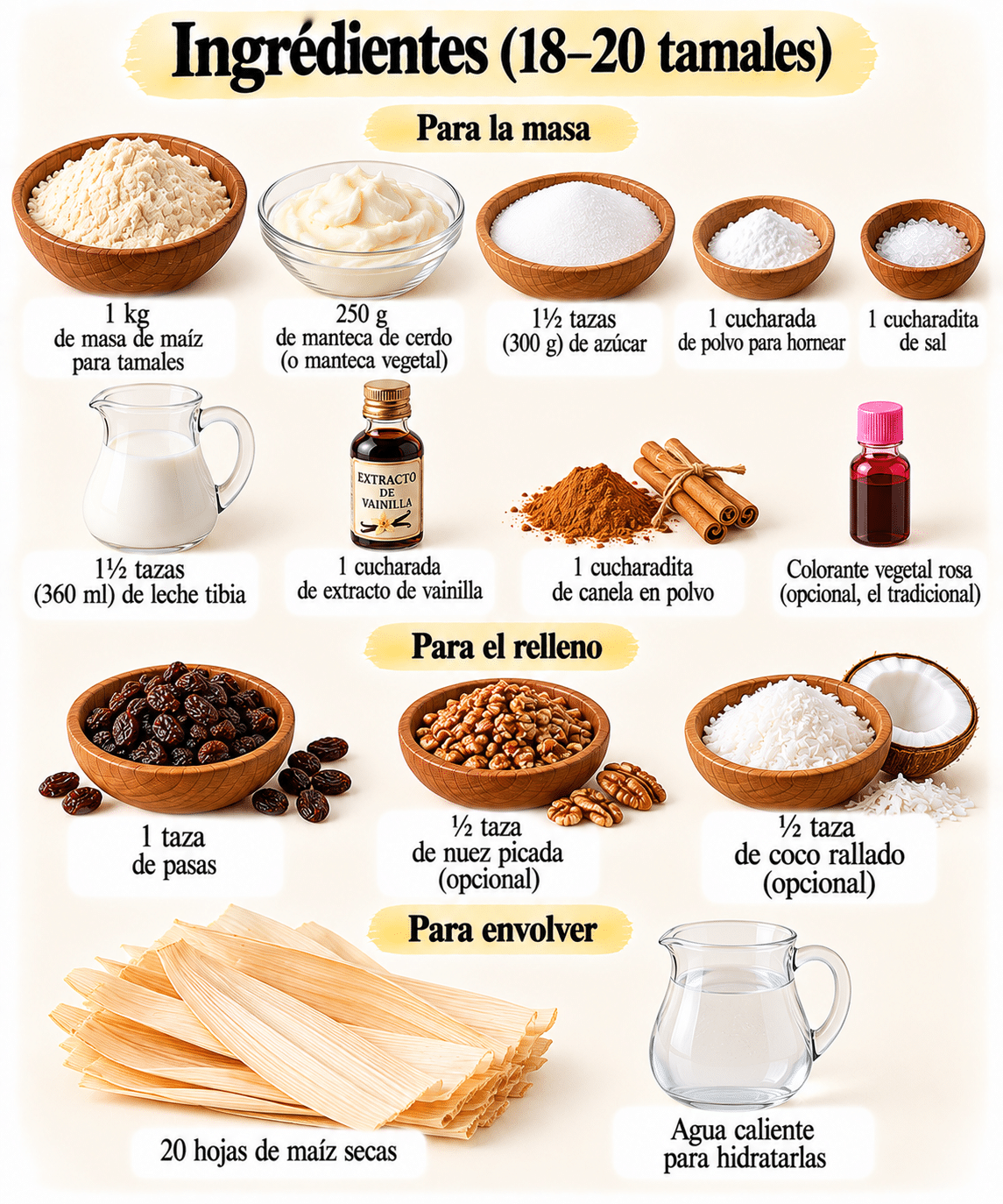 La Liste des Ingrédients : Tamales dulces rositas: el sabor de la infancia en cada bocado