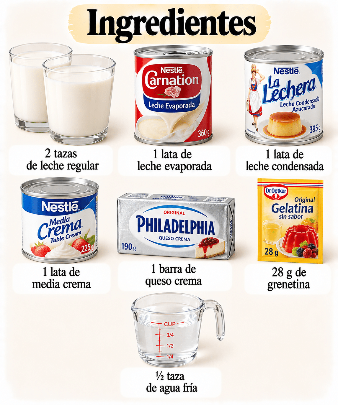 La Liste des Ingrédients : Gelatina de queso crema: cremosa, suave y con ese sabor irresistible de postre casero