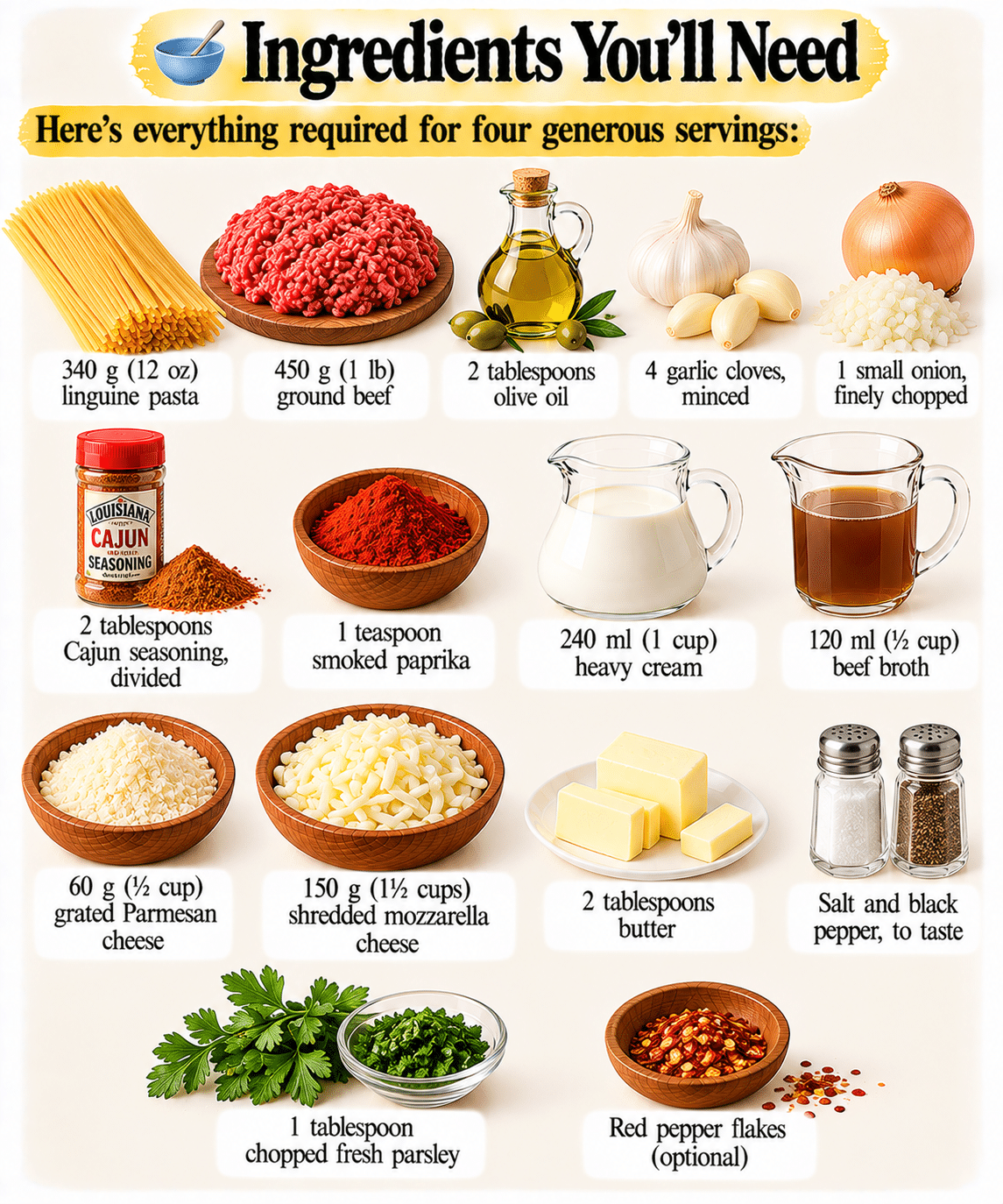 La Liste des Ingrédients : Cajun Ground Beef Linguine in Garlic Alfredo: A Creamy, Bold Weeknight Dinner the Whole Family Will Crave