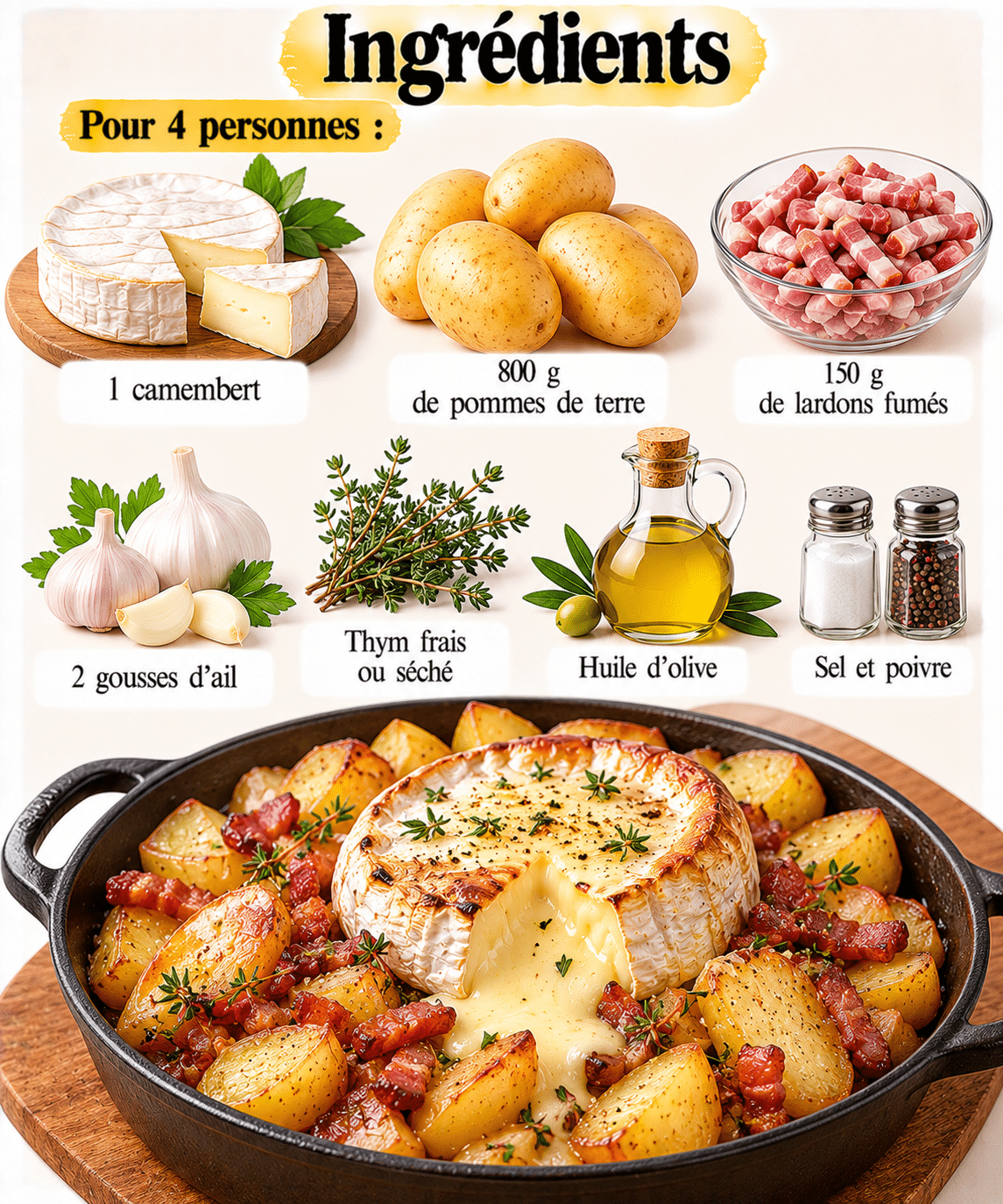 La Liste des Ingrédients : Camembert rôti coulant, pommes de terre fondantes et lardons au Cookeo : le plat complet et réconfortant