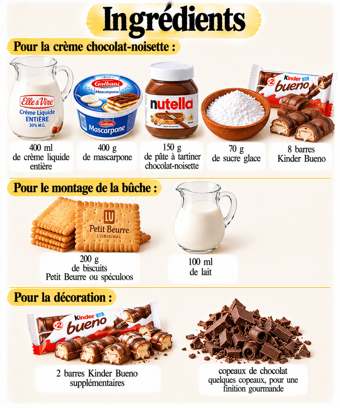 La Liste des Ingrédients : Bûche Kinder Bueno sans cuisson, ultra gourmande : le dessert express qui impressionne