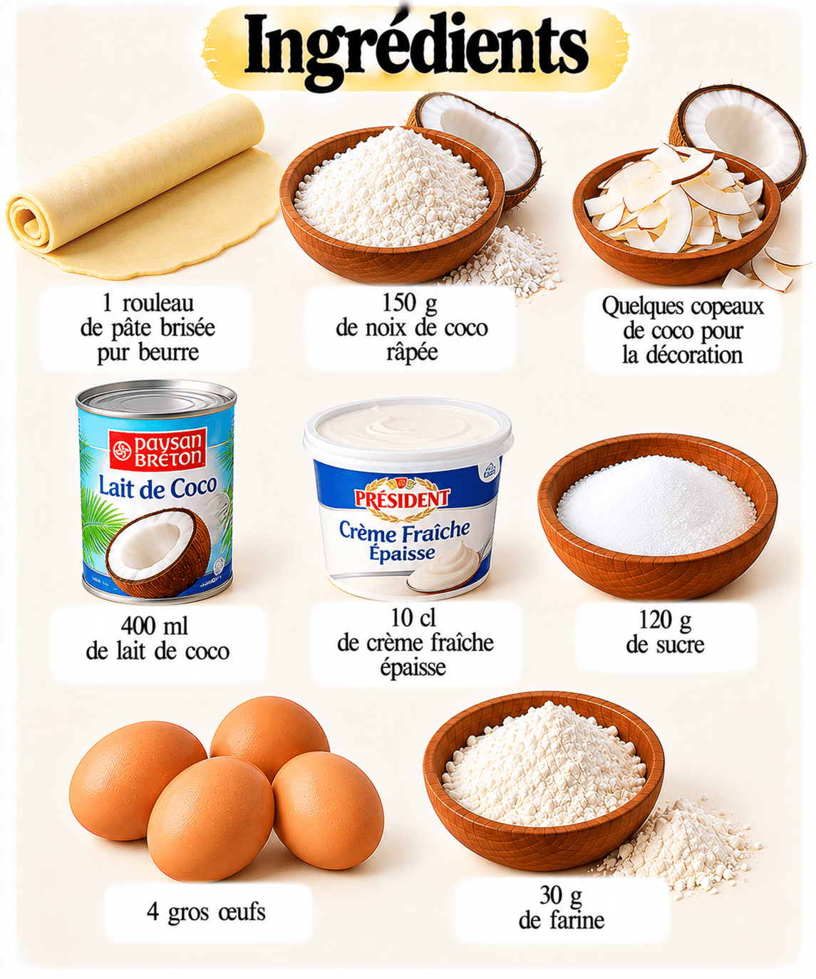 La Liste des Ingrédients : Tarte exotique à la noix de coco : la recette crémeuse qui sent les tropiques