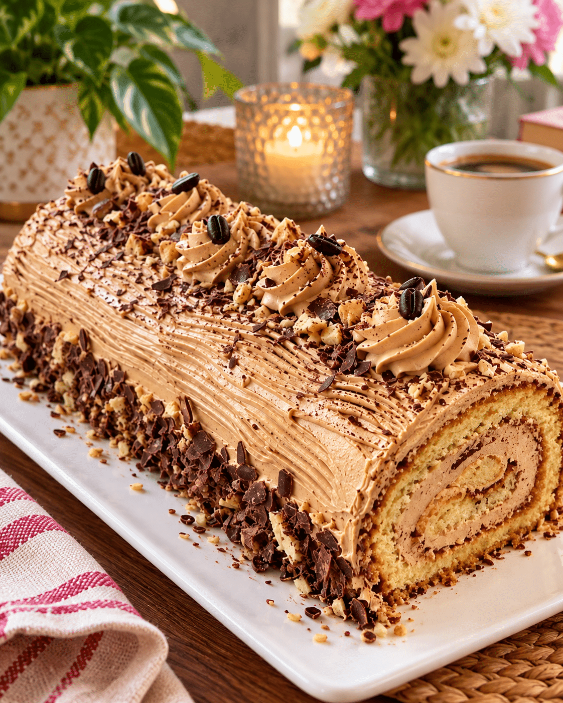 Bûche de Noël moka au café : biscuit léger et crème onctueuse pour les fêtes