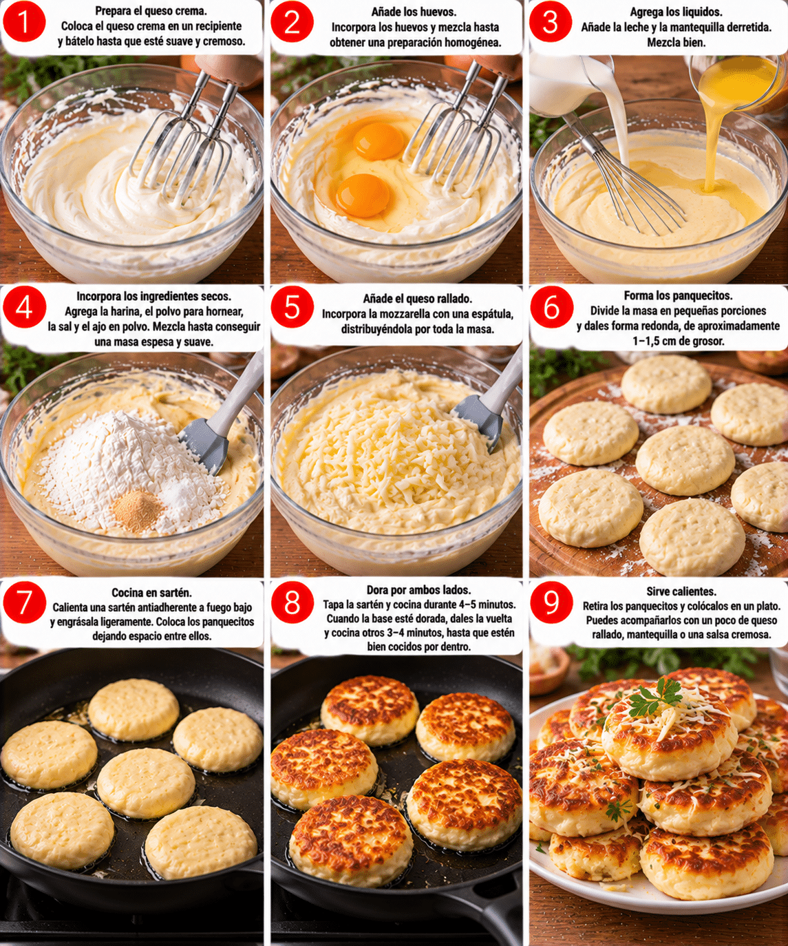 Guide de Préparation : Panquecitos de queso crema en sartén: esponjosos, quesosos y listos en minutos
