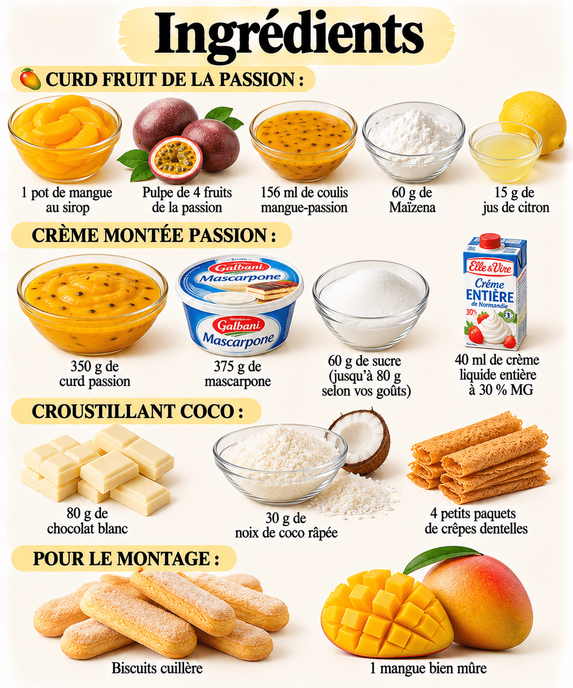 La Liste des Ingrédients : Bûche façon charlotte mangue & passion : le dessert fruité qui se prépare la veille