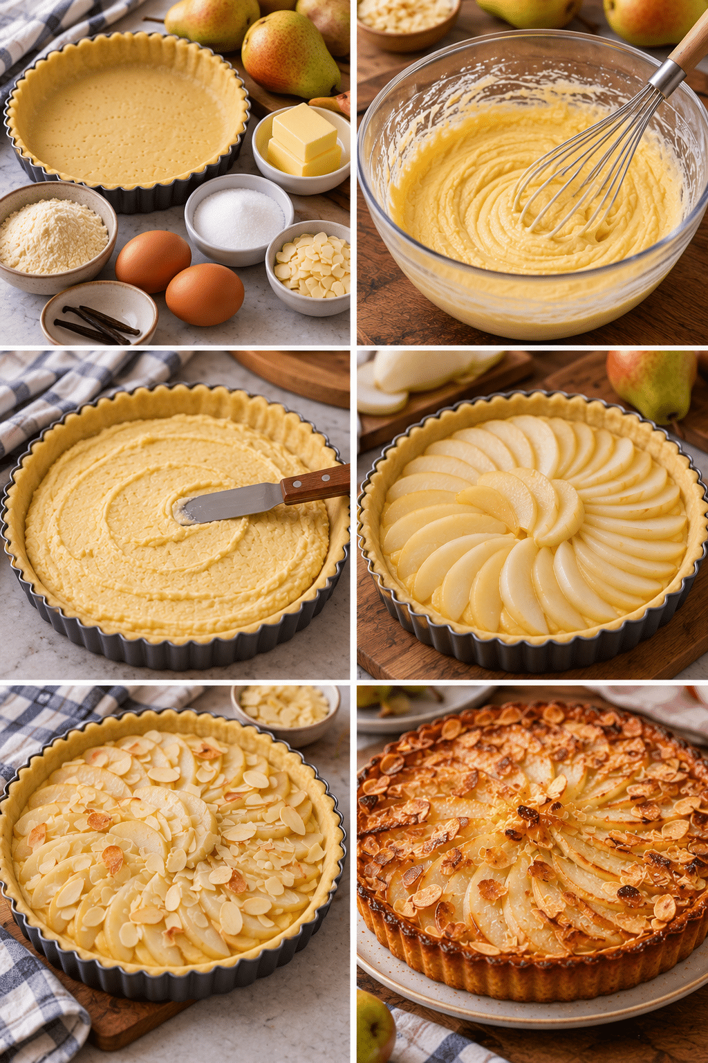 Guide de Préparation : Tarte fondante aux poires et aux amandes dorées : le dessert élégant qui se prépare simplement
