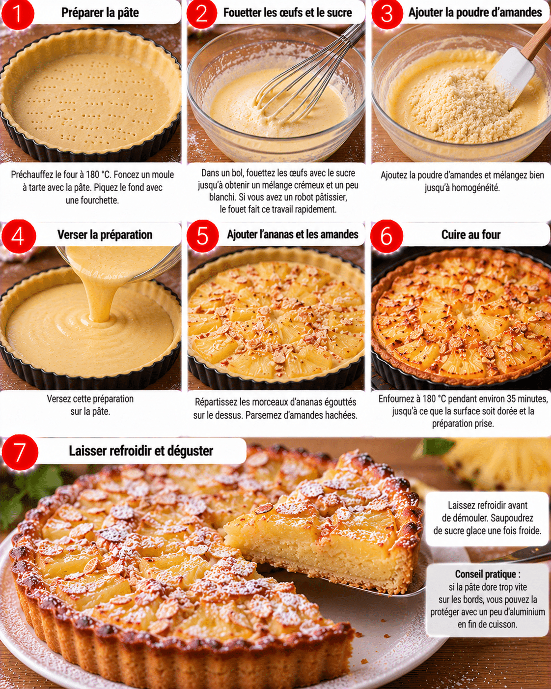 Guide de Préparation : Tarte à l’ananas et aux amandes : la tarte simple qui fait toujours son effet