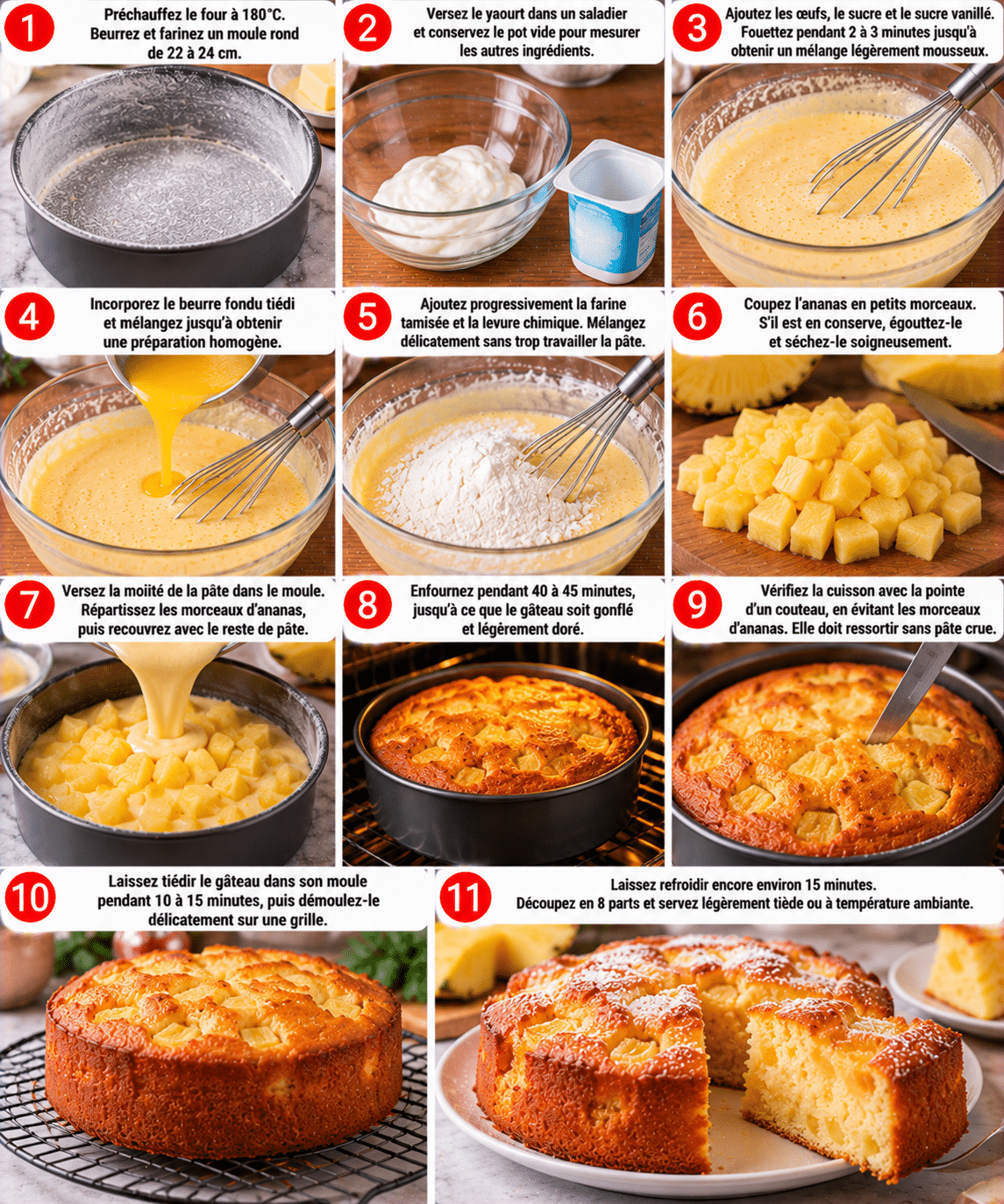 Guide de Préparation : Gâteau au yaourt et à l’ananas : la recette moelleuse et fruitée Guide de Préparation : Gâteau au yaourt et à l’ananas : la recette moelleuse et fruitée