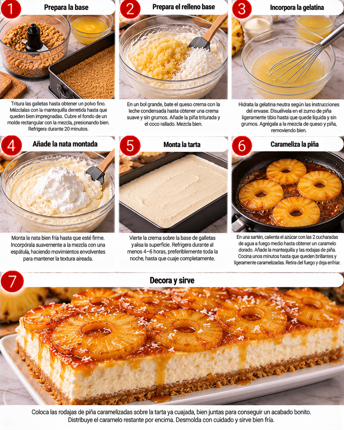 Guide de Préparation : Tarta Piña Colada sin horno: cremosa, tropical y perfecta para cualquier ocasión Guide de Préparation : Tarta Piña Colada sin horno: cremosa, tropical y perfecta para cualquier ocasión