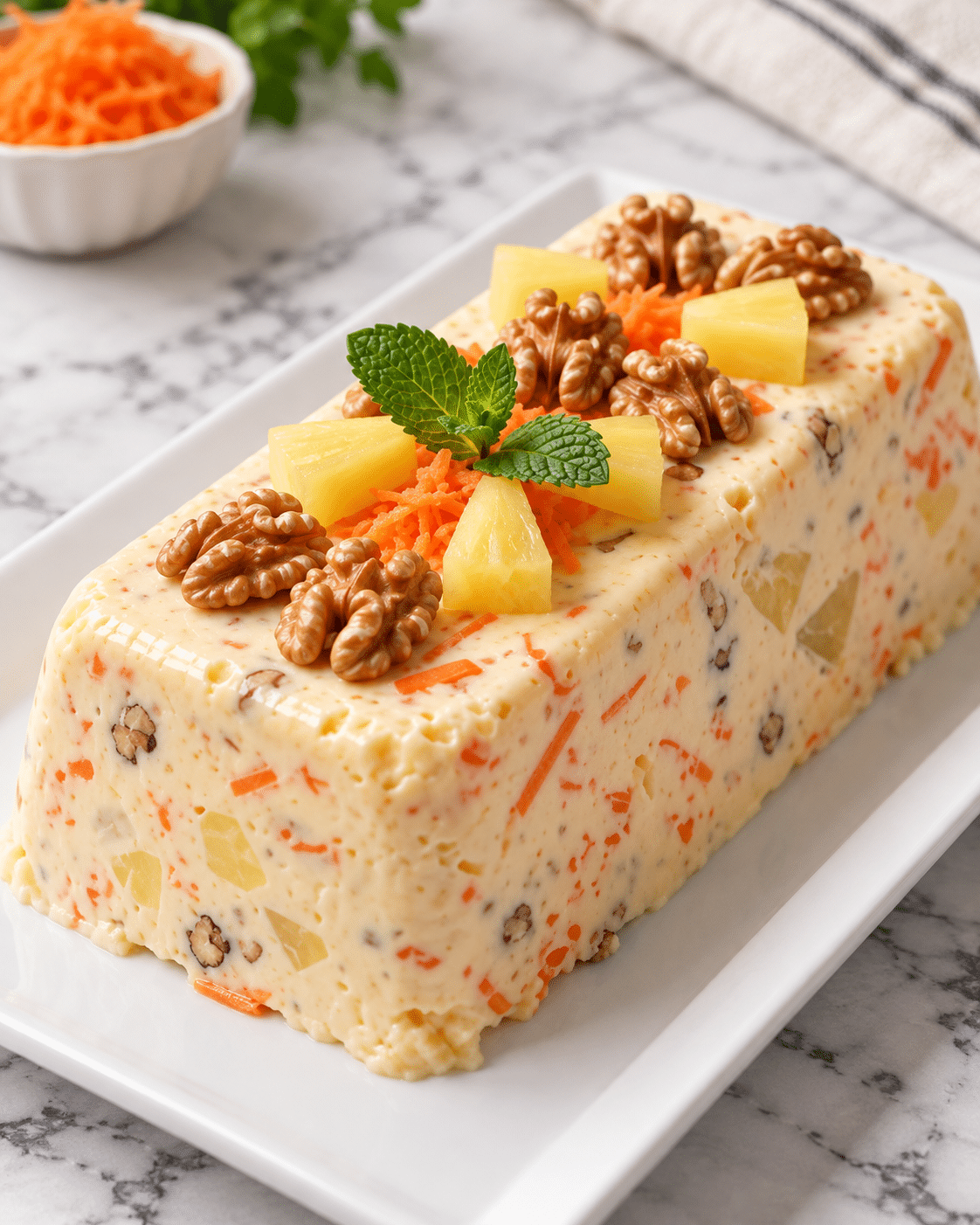 Gelatina de zanahoria, piña y nuez: cremosa, fresca y con un toque sorprendente
