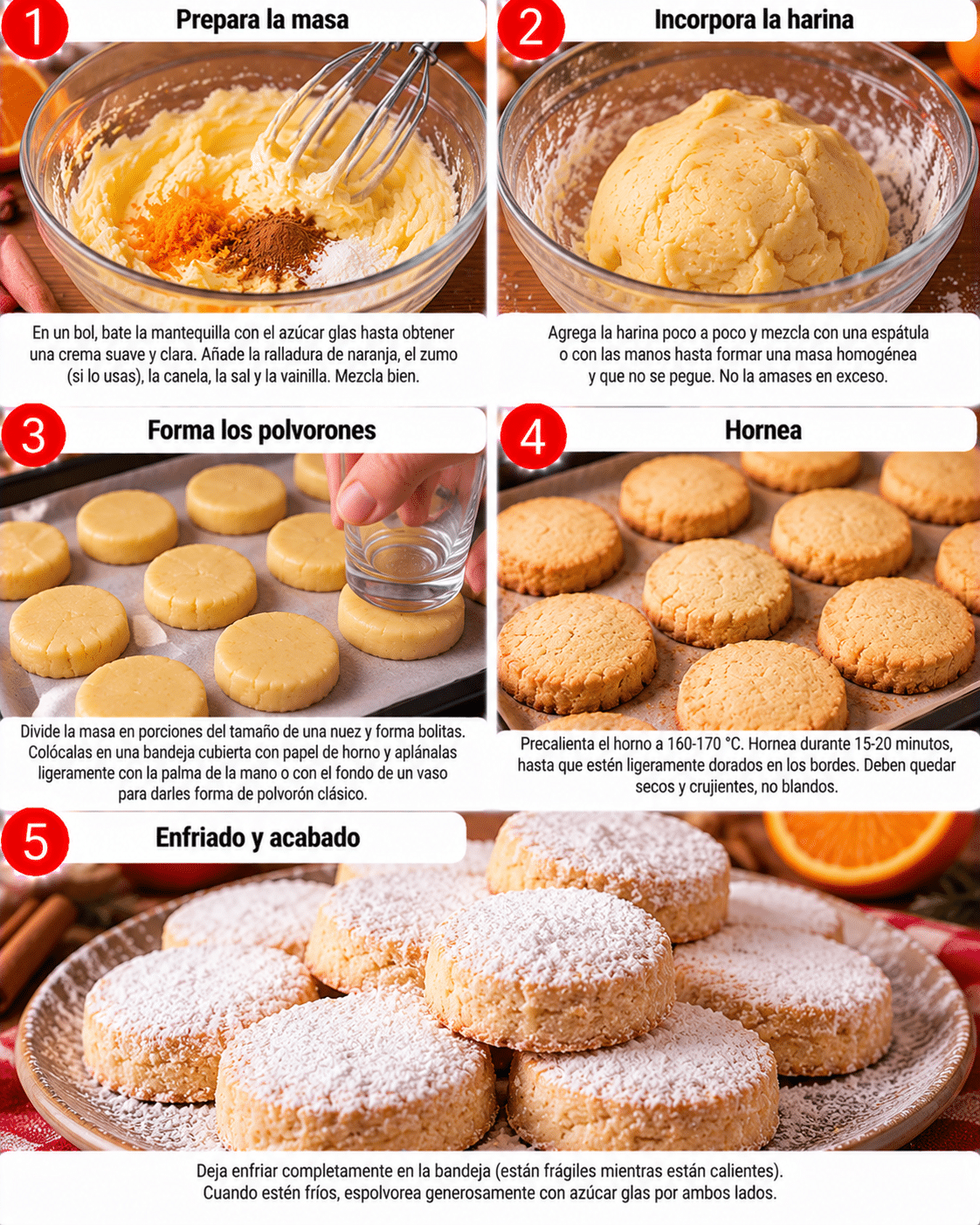Guide de Préparation : Polvorones de naranja fáciles: crujientes, aromáticos y con un toque cítrico irresistible