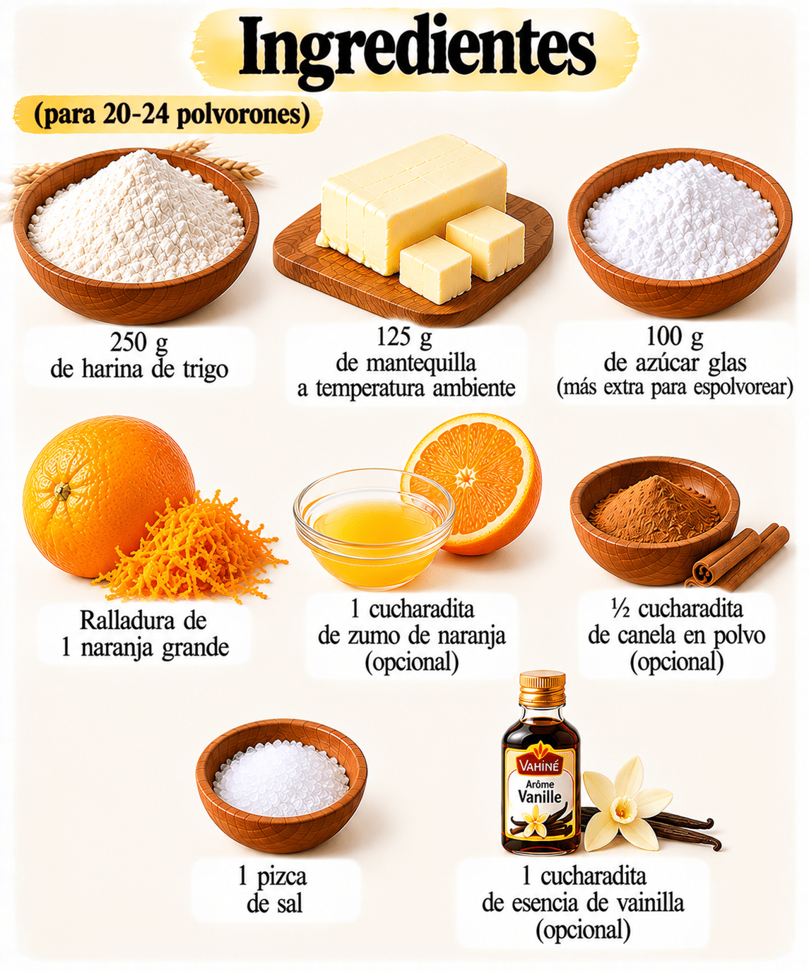 La Liste des Ingrédients : Polvorones de naranja fáciles: crujientes, aromáticos y con un toque cítrico irresistible