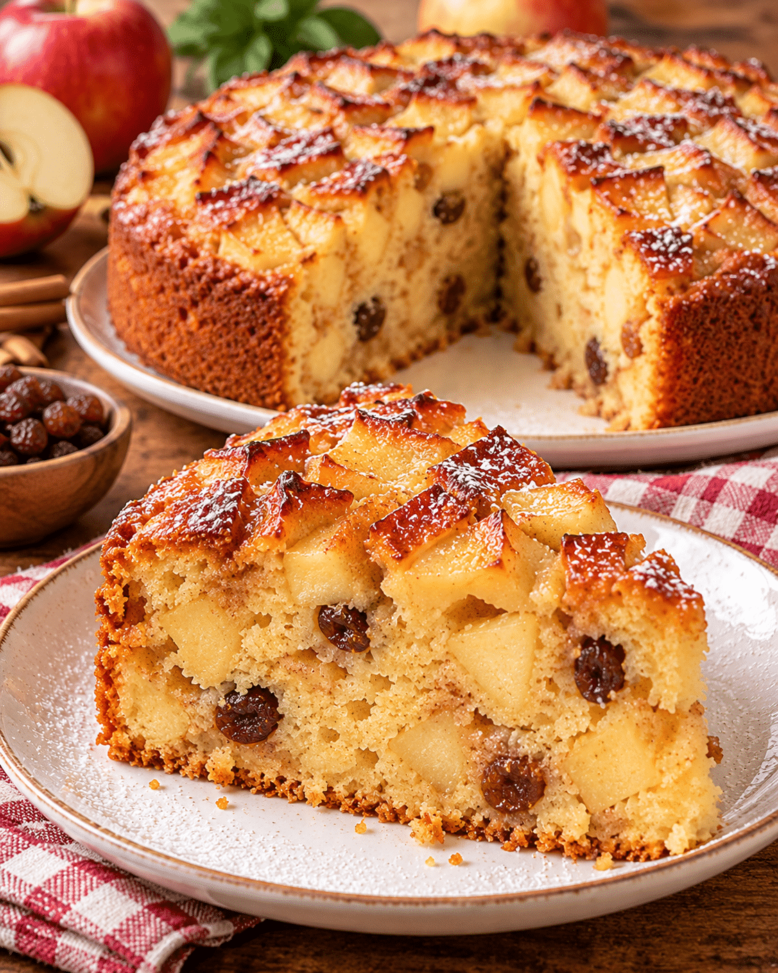 Bizcocho con manzana y pasas: húmedo, aromático y con sabor a hogar