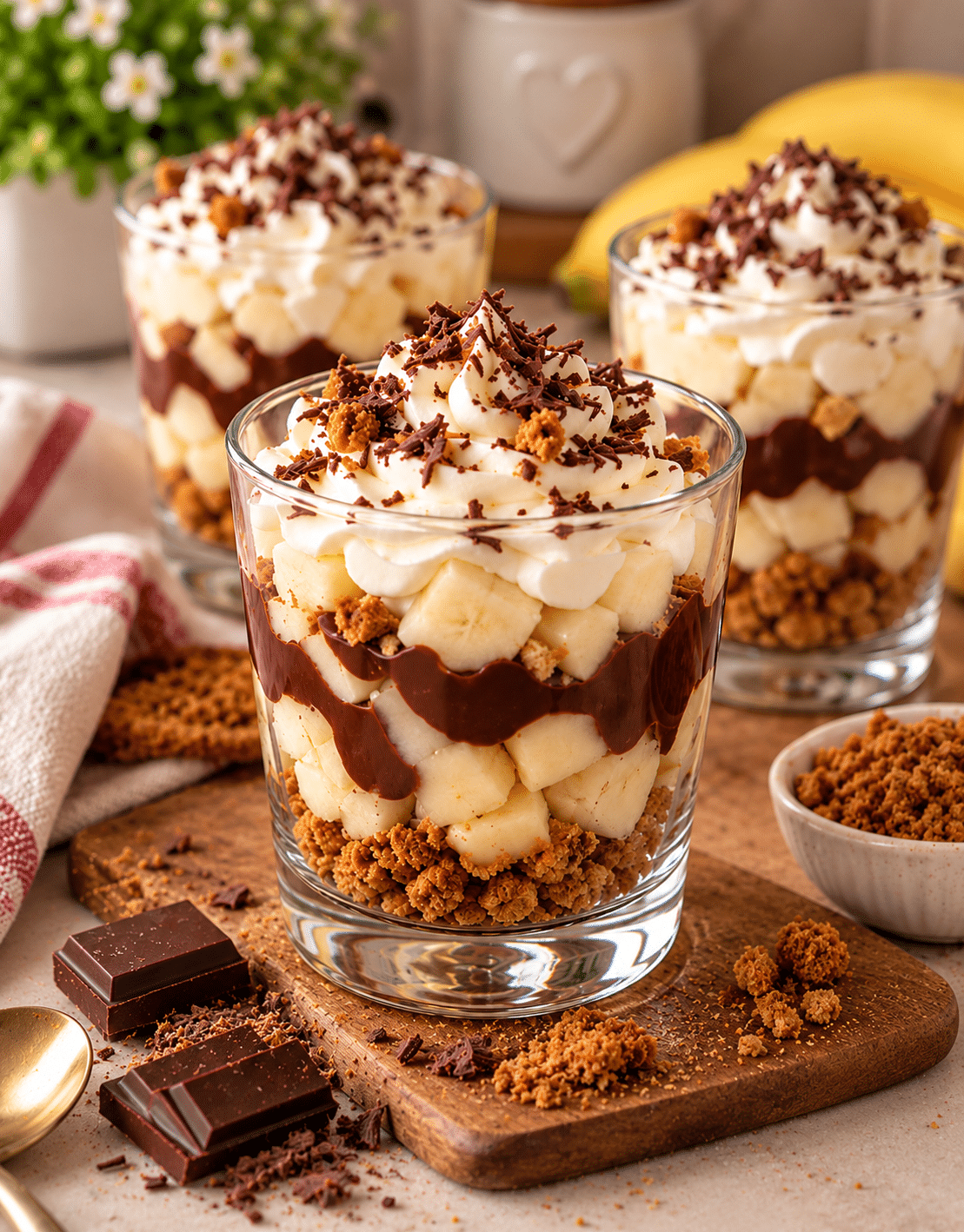 Verrines poires, bananes, chocolat et spéculoos : le dessert rapide et gourmand