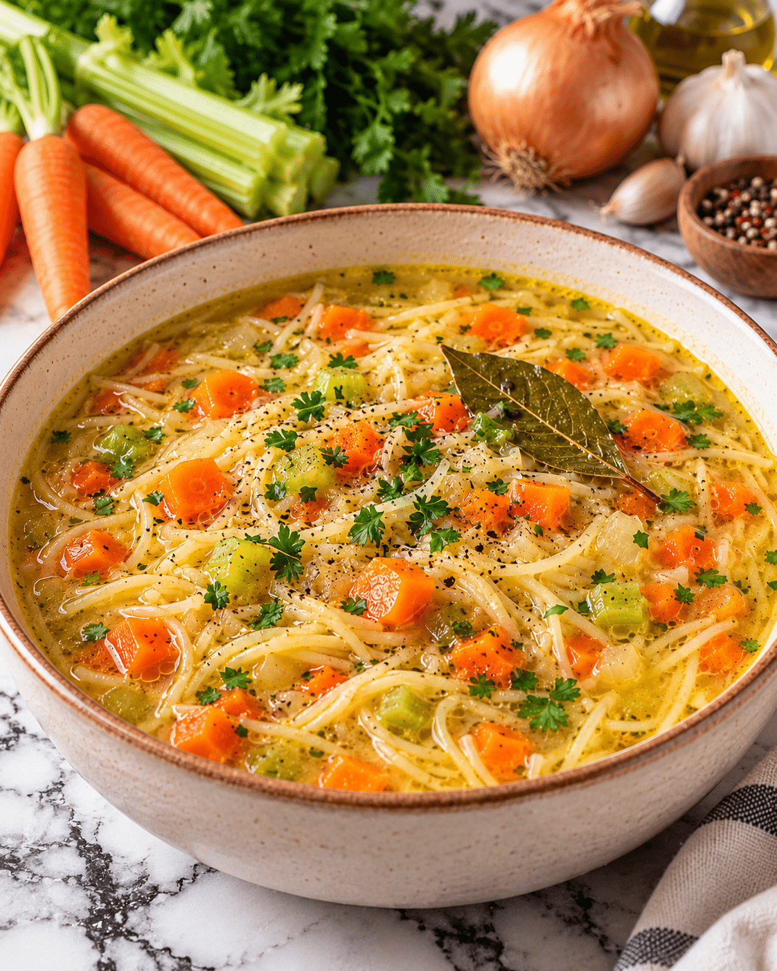 Soupe de vermicelles de grand-mère : recette traditionnelle au bouillon de volaille et légumes