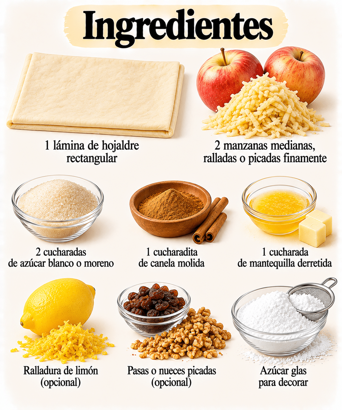 La Liste des Ingrédients : Rollitos de hojaldre con manzana y canela: crujientes, aromáticos y listos en minutos