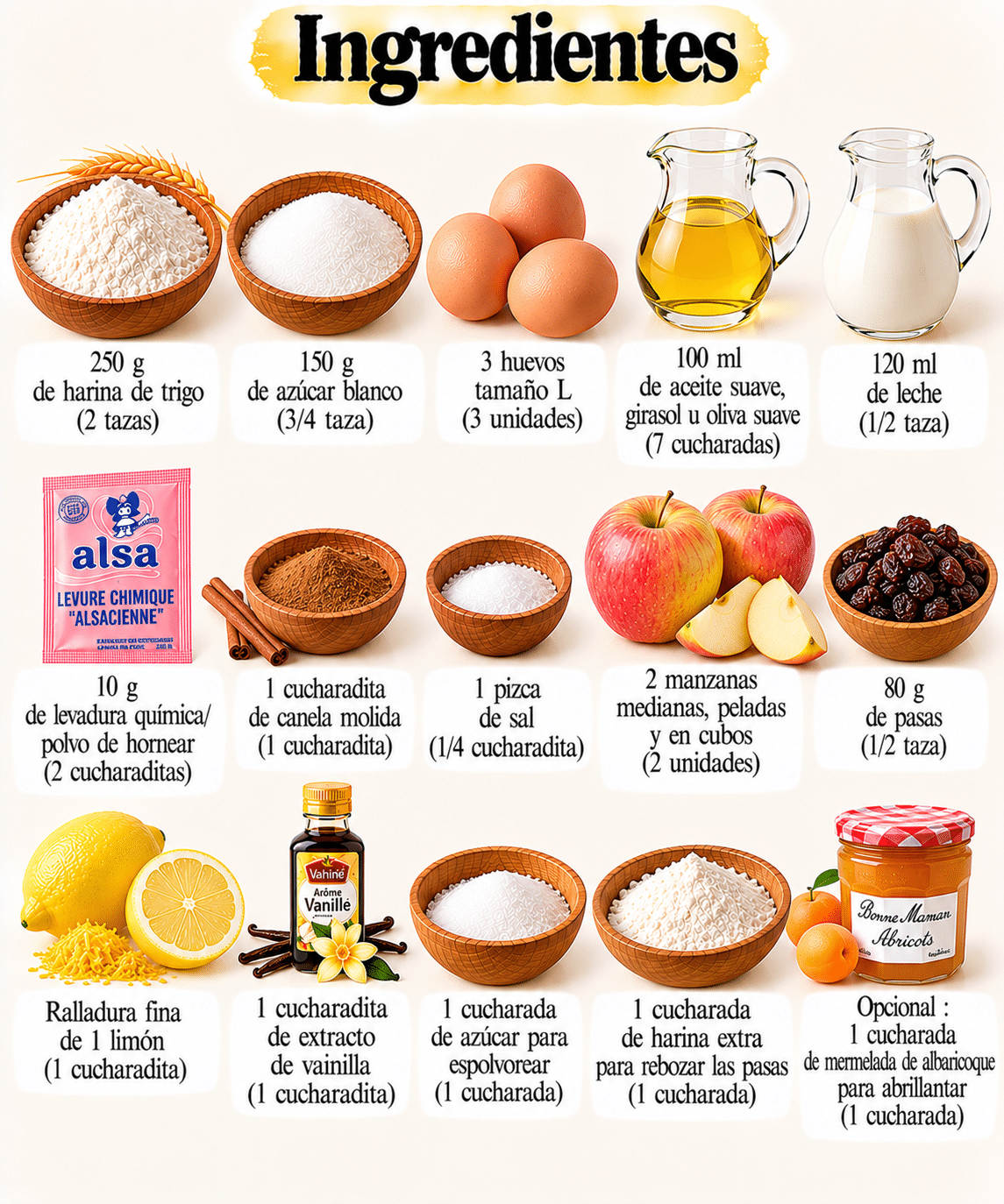 La Liste des Ingrédients : Bizcocho con manzana y pasas: húmedo, aromático y con sabor a hogar