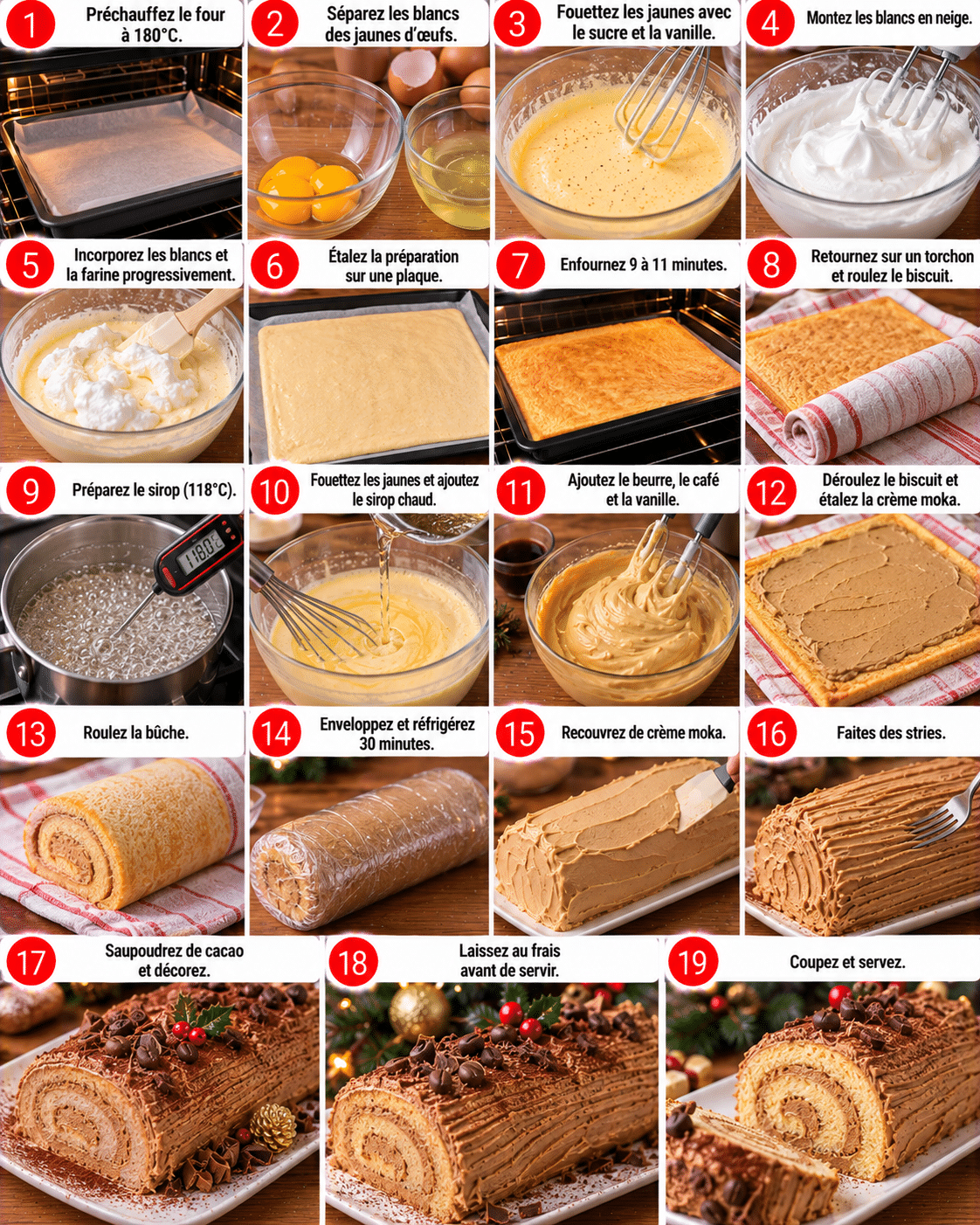 Guide de Préparation : Bûche de Noël moka au café : biscuit léger et crème onctueuse pour les fêtes