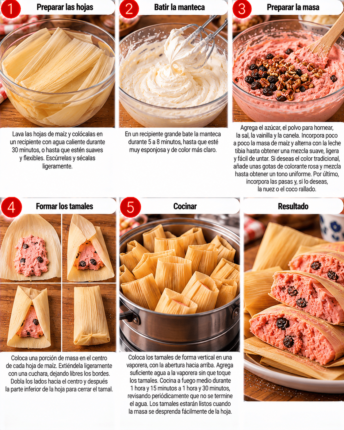Guide de Préparation : Tamales dulces rositas: el sabor de la infancia en cada bocado