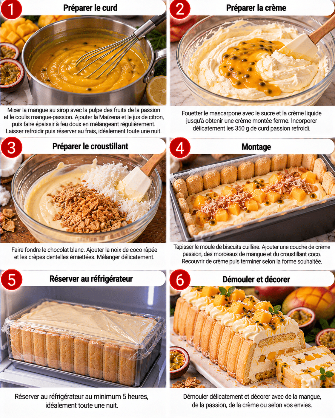 Guide de Préparation : Bûche façon charlotte mangue & passion : le dessert fruité qui se prépare la veille Guide de Préparation : Bûche façon charlotte mangue & passion : le dessert fruité qui se prépare la veille